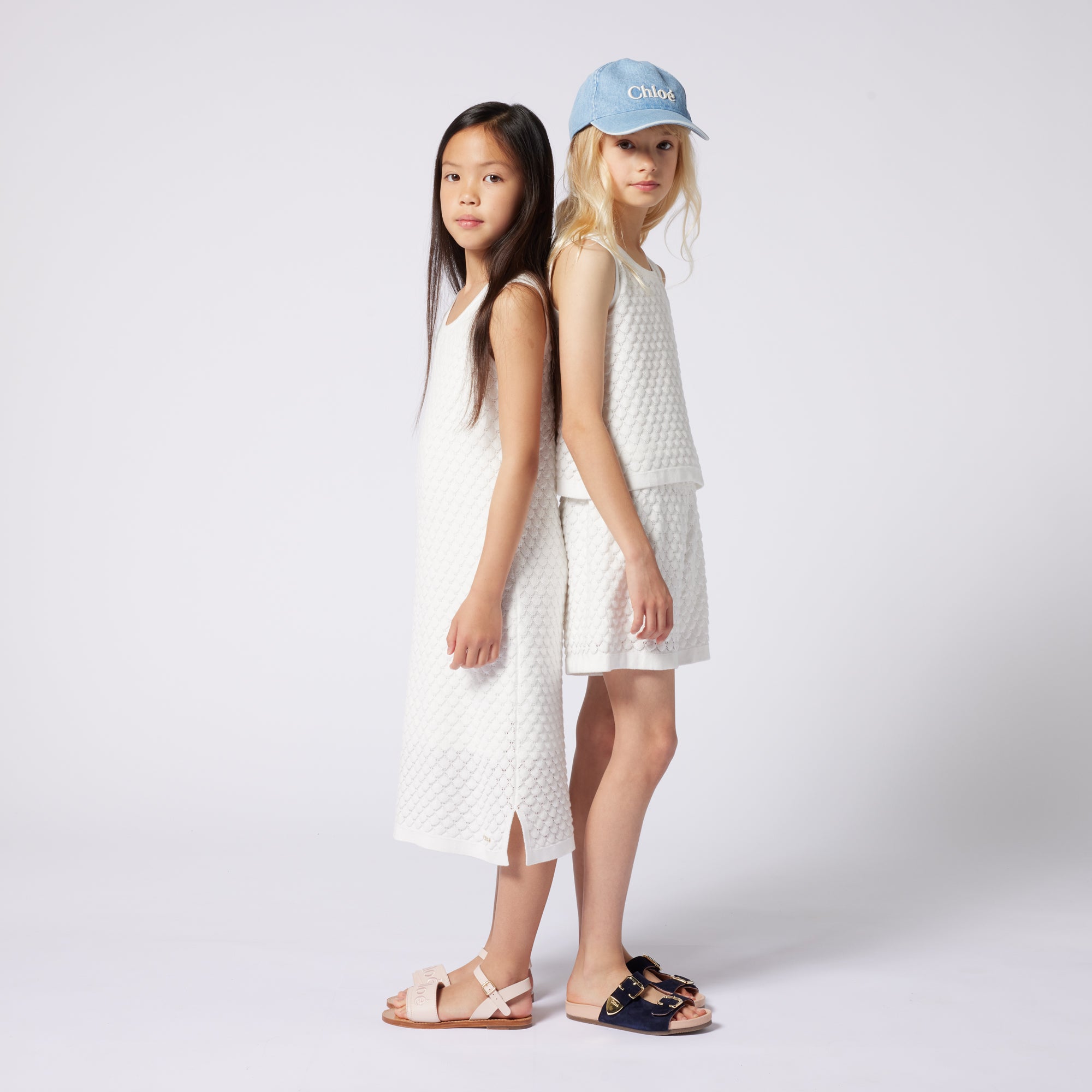 Girls White Knit Cotton Dress
