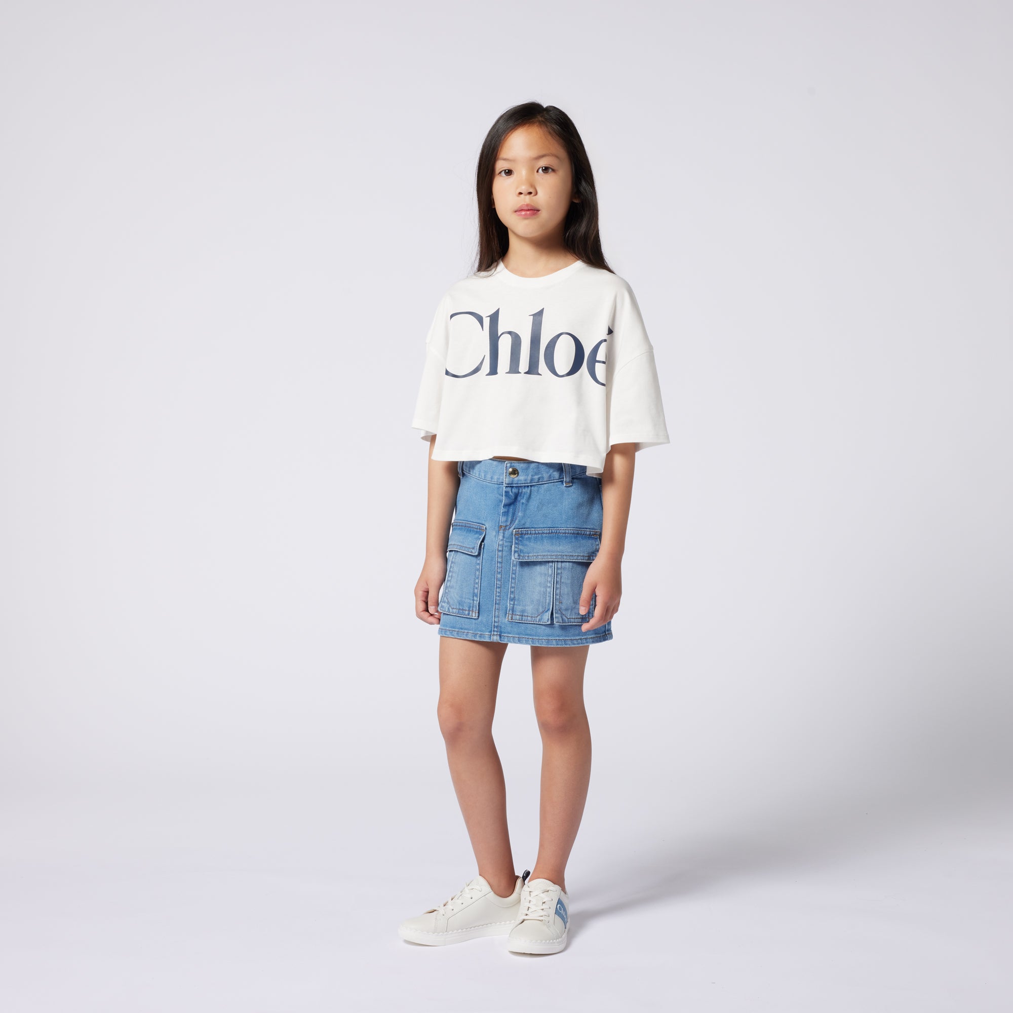 Girls White Logo Cotton T-Shirt