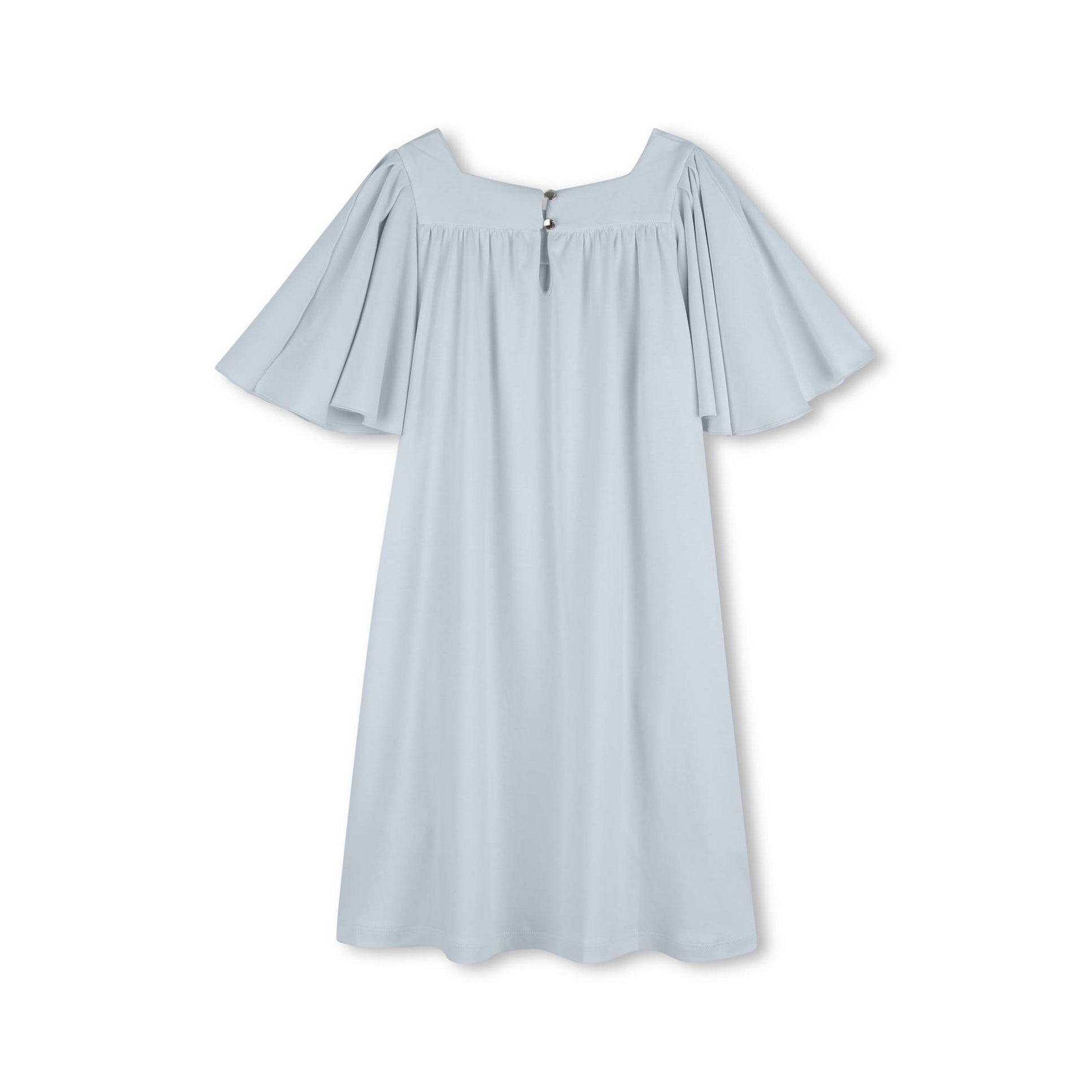 Girls Light Blue Pineapple Embroidered Cotton Dress