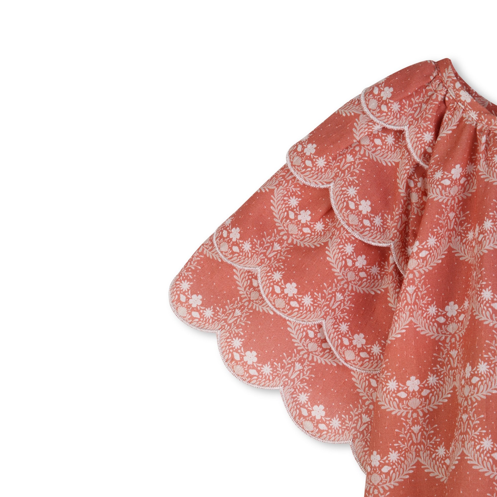 Girls Coral Pink Ruffled Cotton Blouse