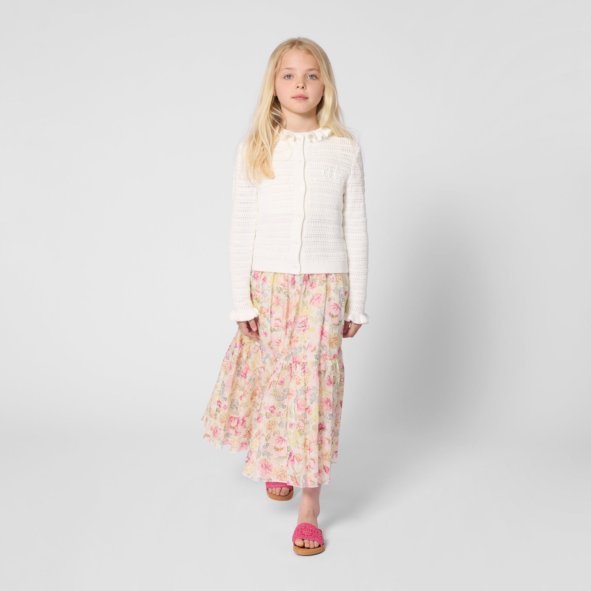 Girls Multicolor Flower Cotton Skirt