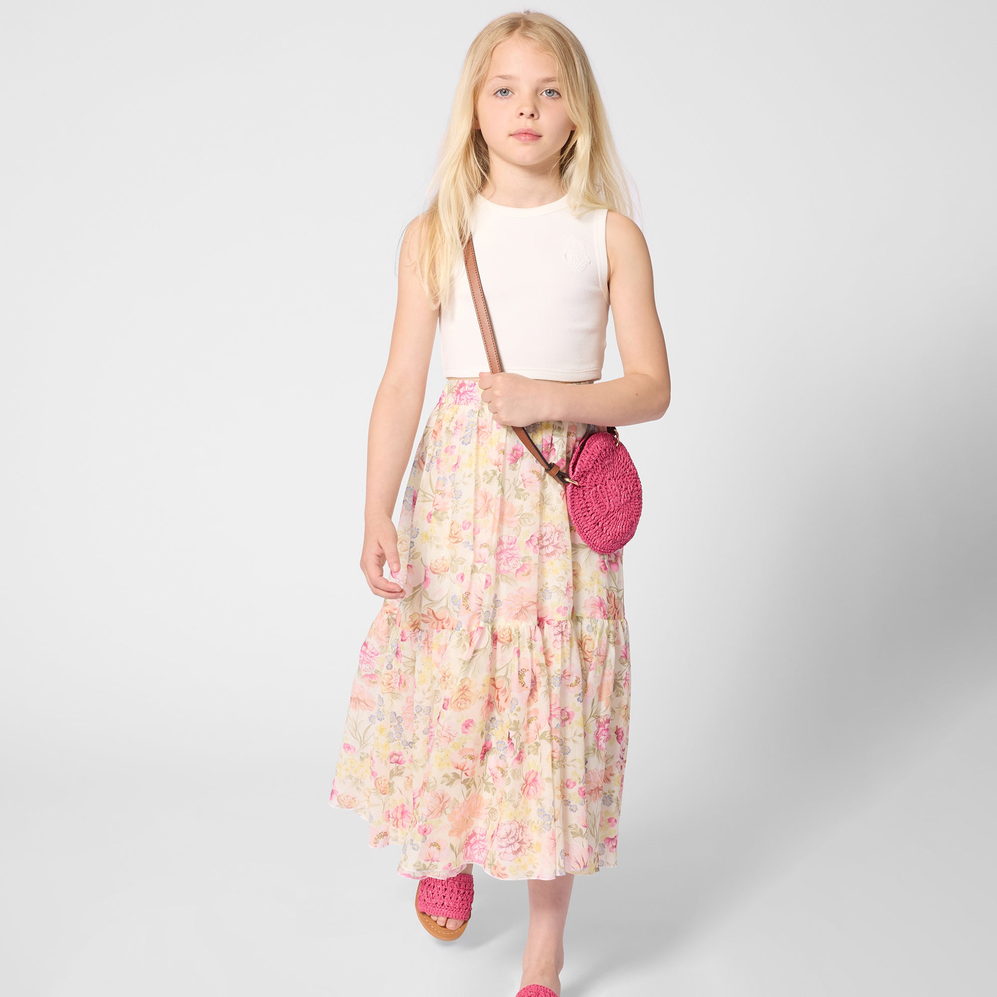 Girls Multicolor Flower Cotton Skirt