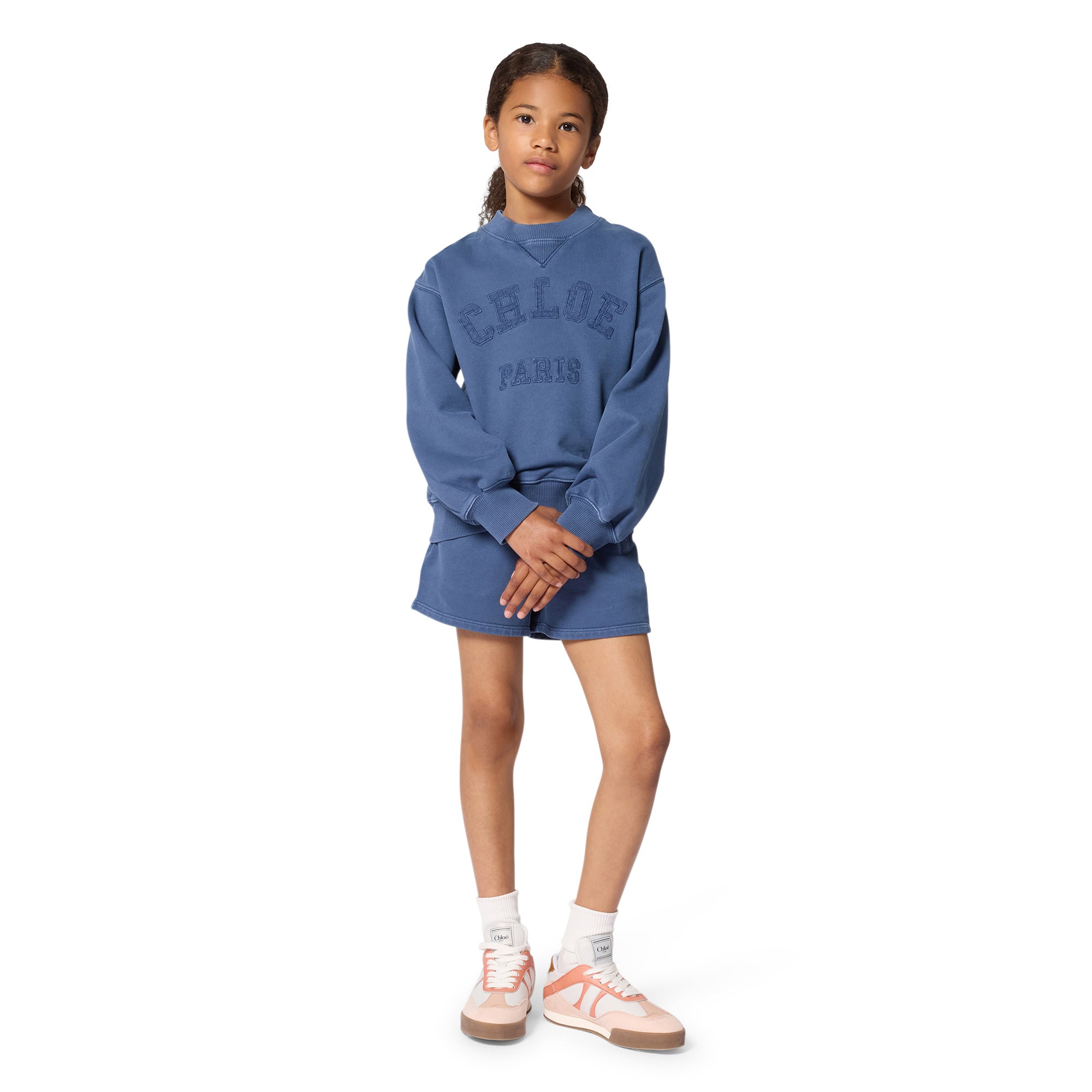 Girls Blue Embroidered Logo Cotton Sweatshirt