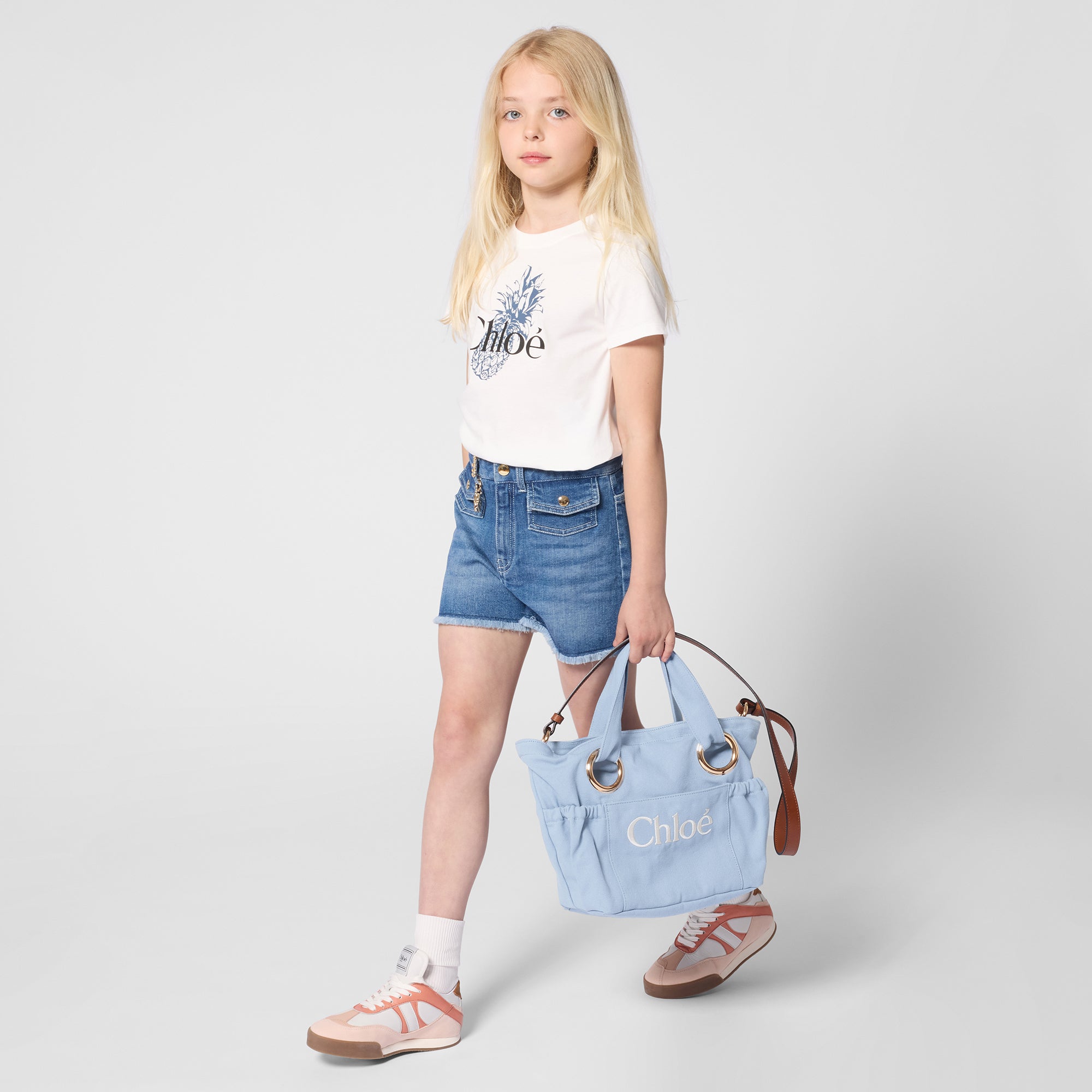 Girls Light Blue Embroidered Logo Handbag(W40 x H25 x D12 cm)