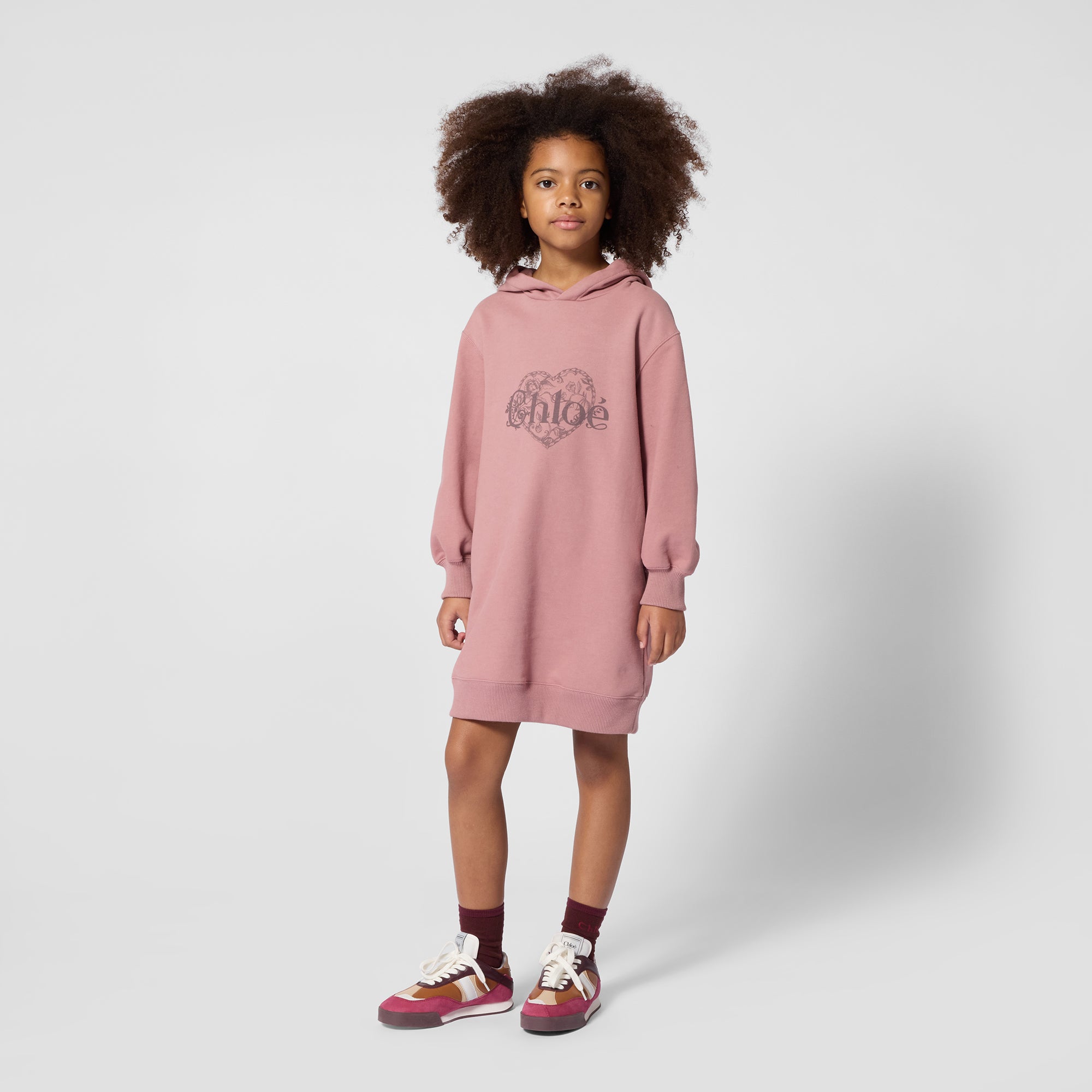 Girls Pink Logo Hooded Cotton Dress