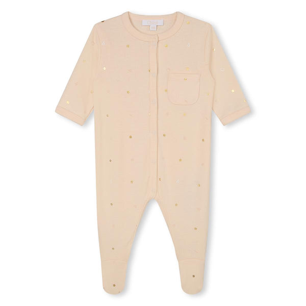 Baby Girls Beige Cotton Babysuit Set