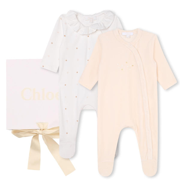 Baby Girls Beige Cotton Babysuit Set(2 Pack)