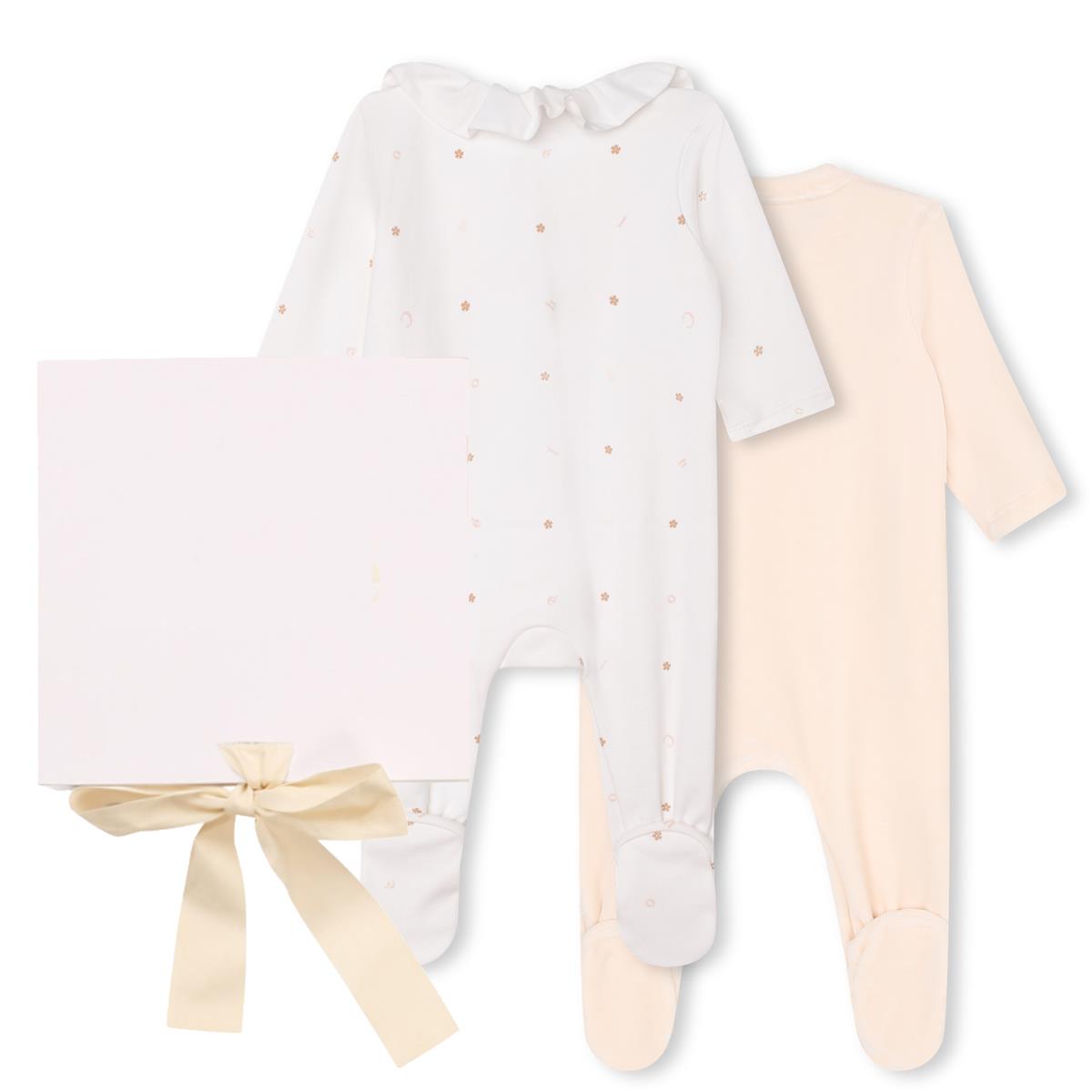 Baby Girls Beige Cotton Babysuit Set(2 Pack)