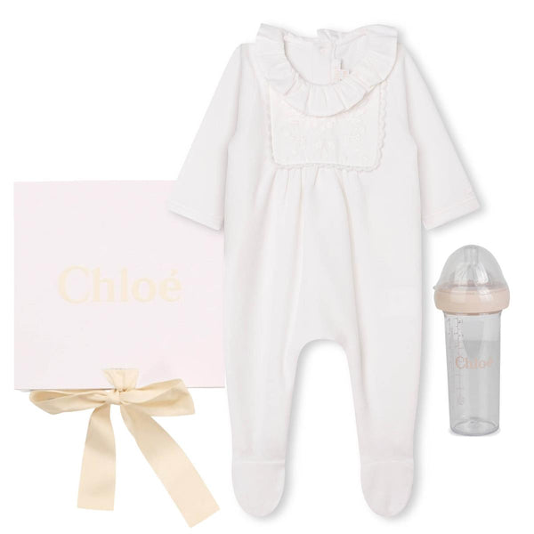 Baby Girls White Cotton Babysuit Set