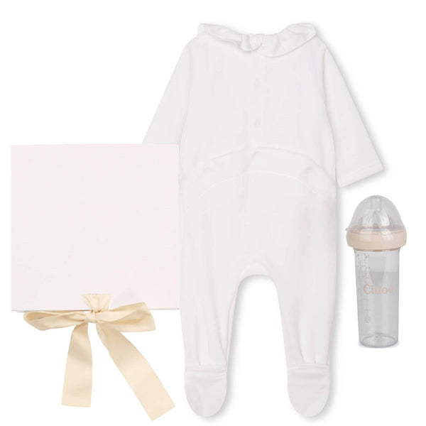 Baby Girls White Cotton Babysuit Set