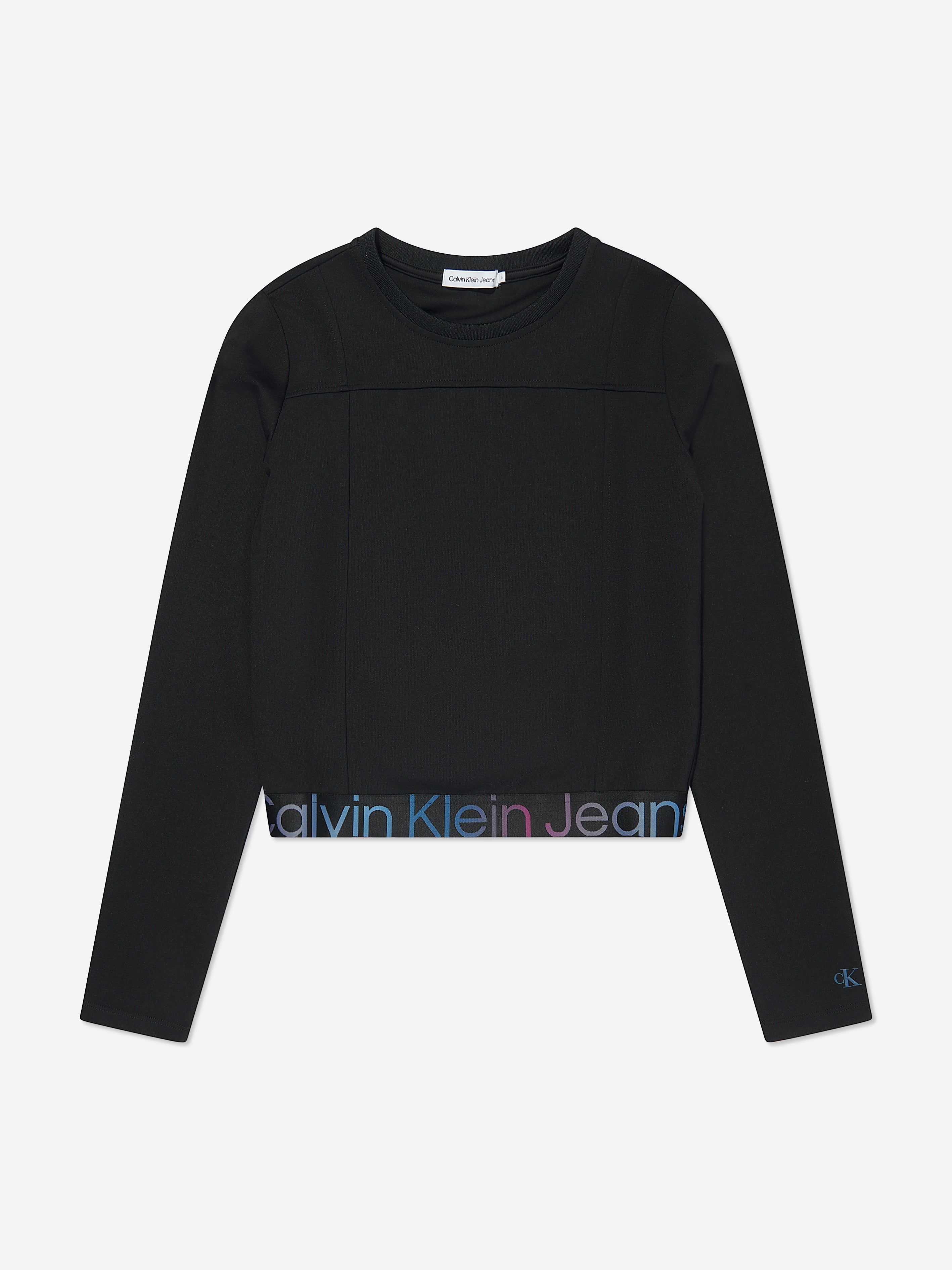 Calvin Klein Girls Punto Tape Long Sleeve Top in Black
