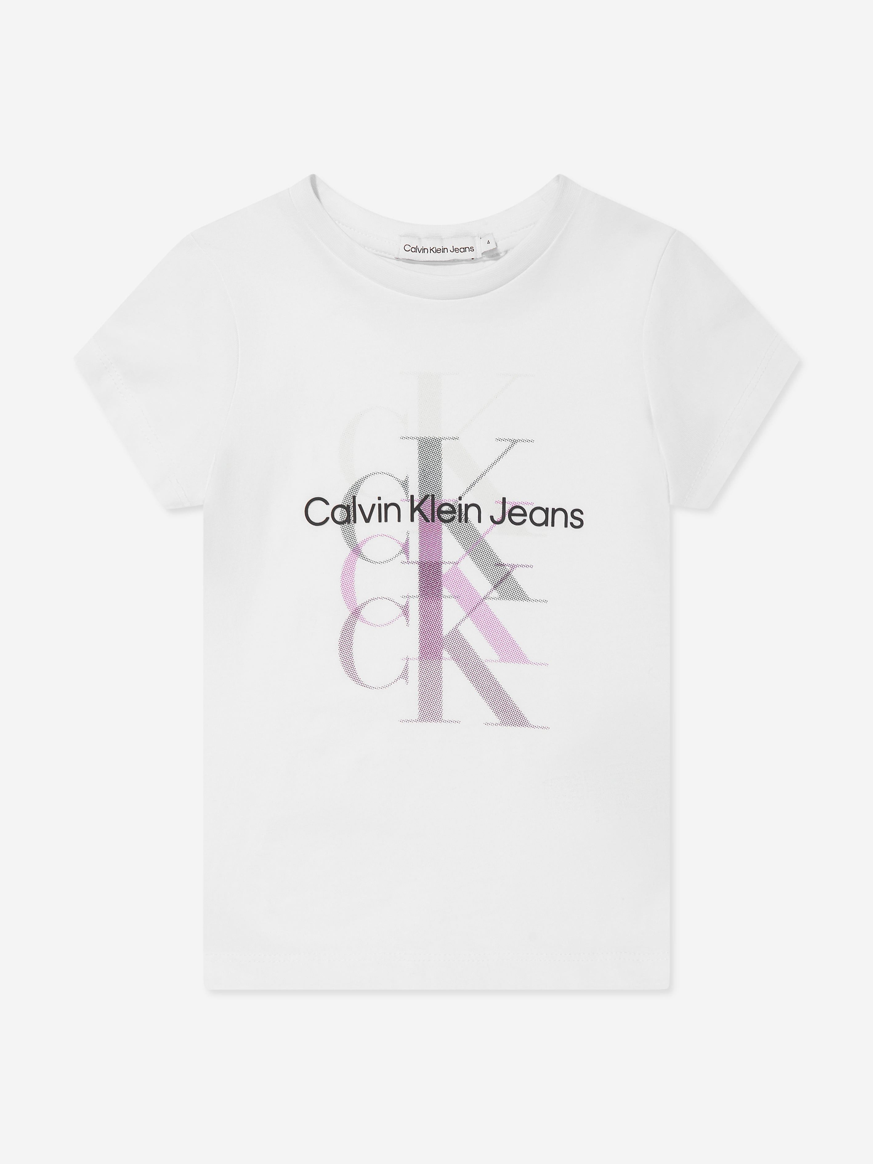 Calvin Klein Girls Monogram Repeat Slim T-Shirt in White