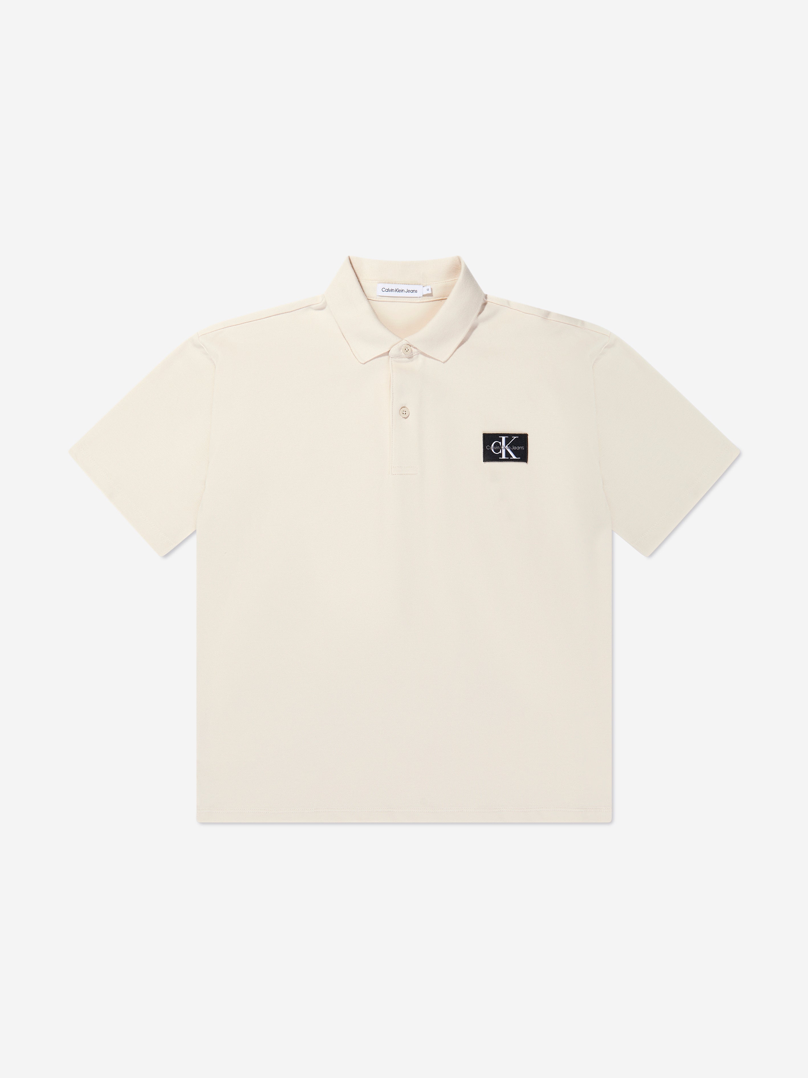 Calvin Klein Boys Pique Badge Polo Shirt in Beige
