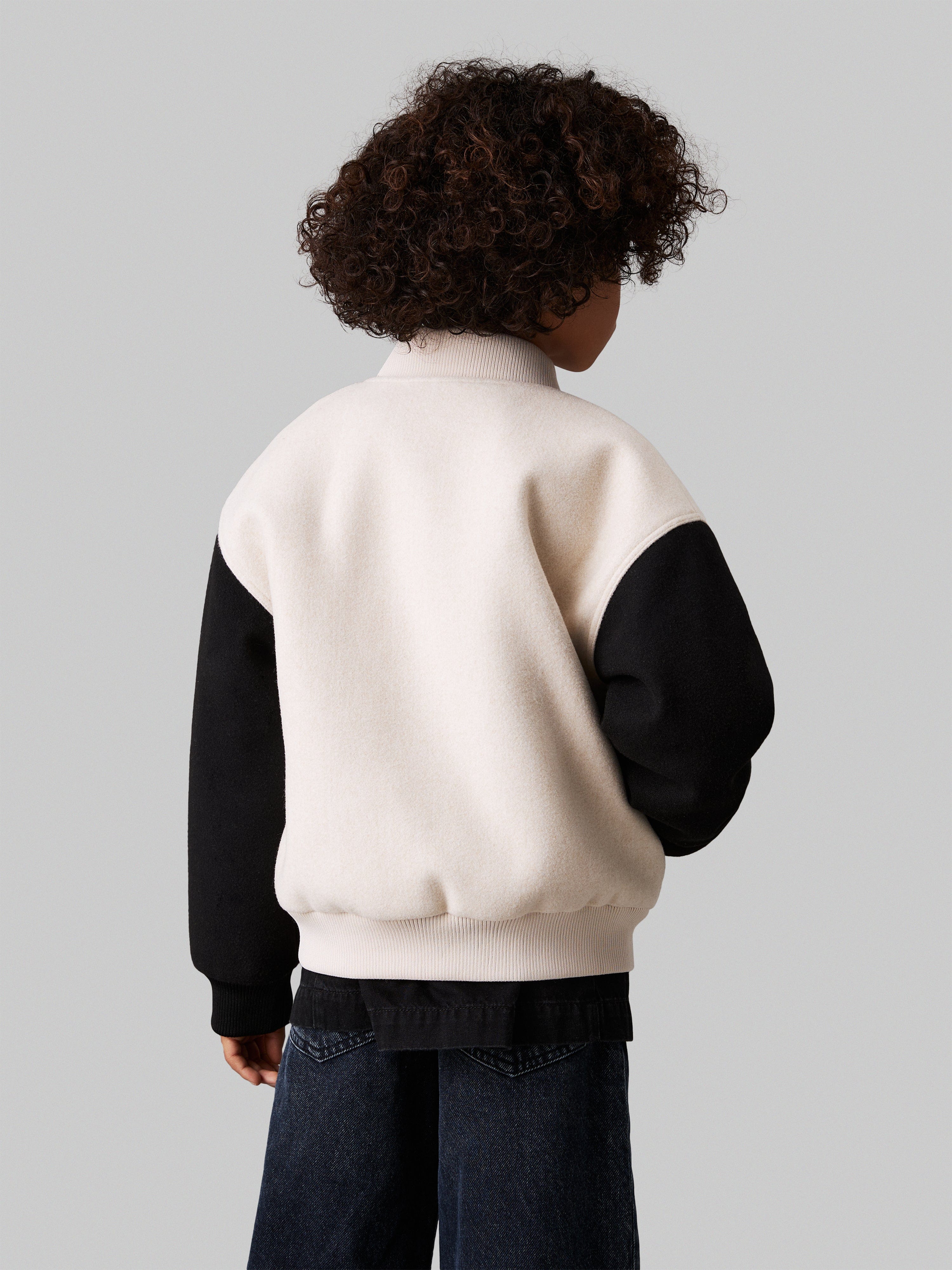 Calvin Klein Boys Heather Varsity Jacket in Beige