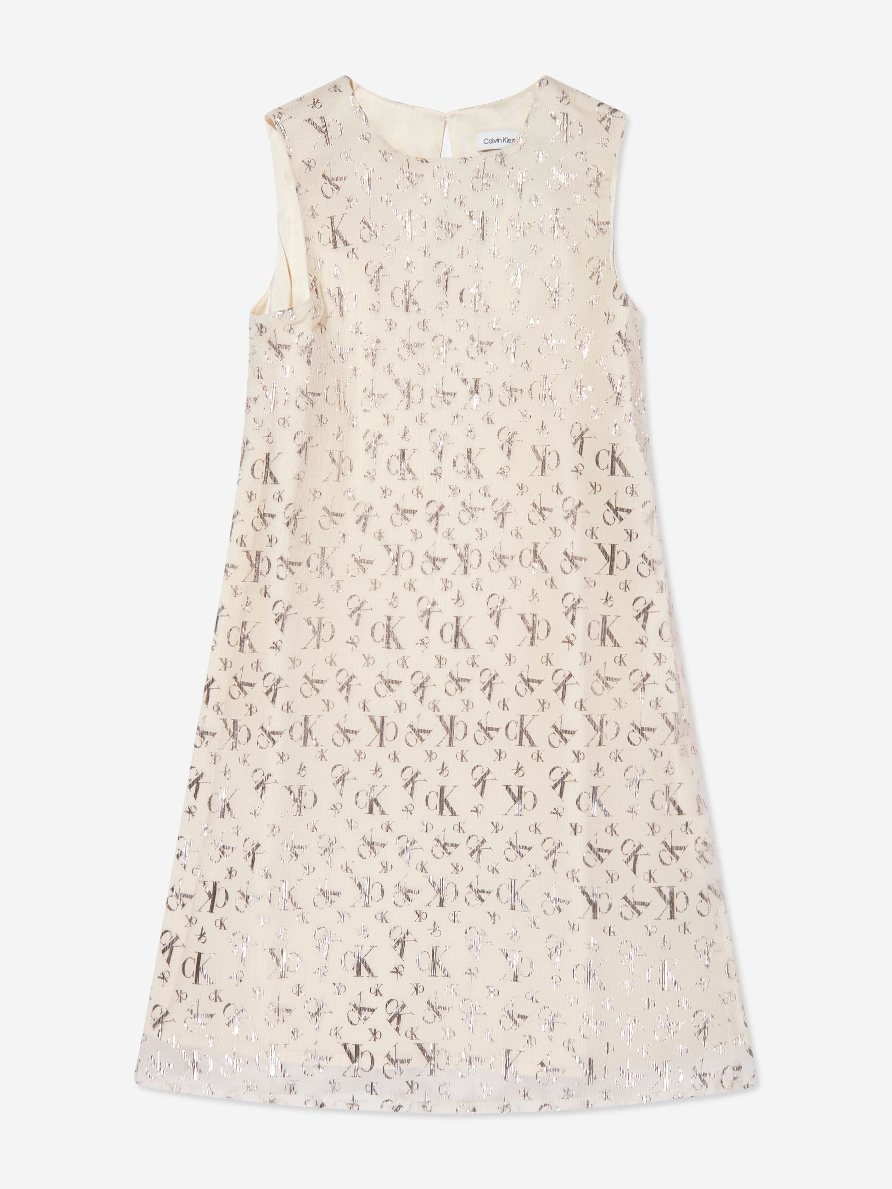 Calvin Klein Girls Metallic AOP Dress in Beige