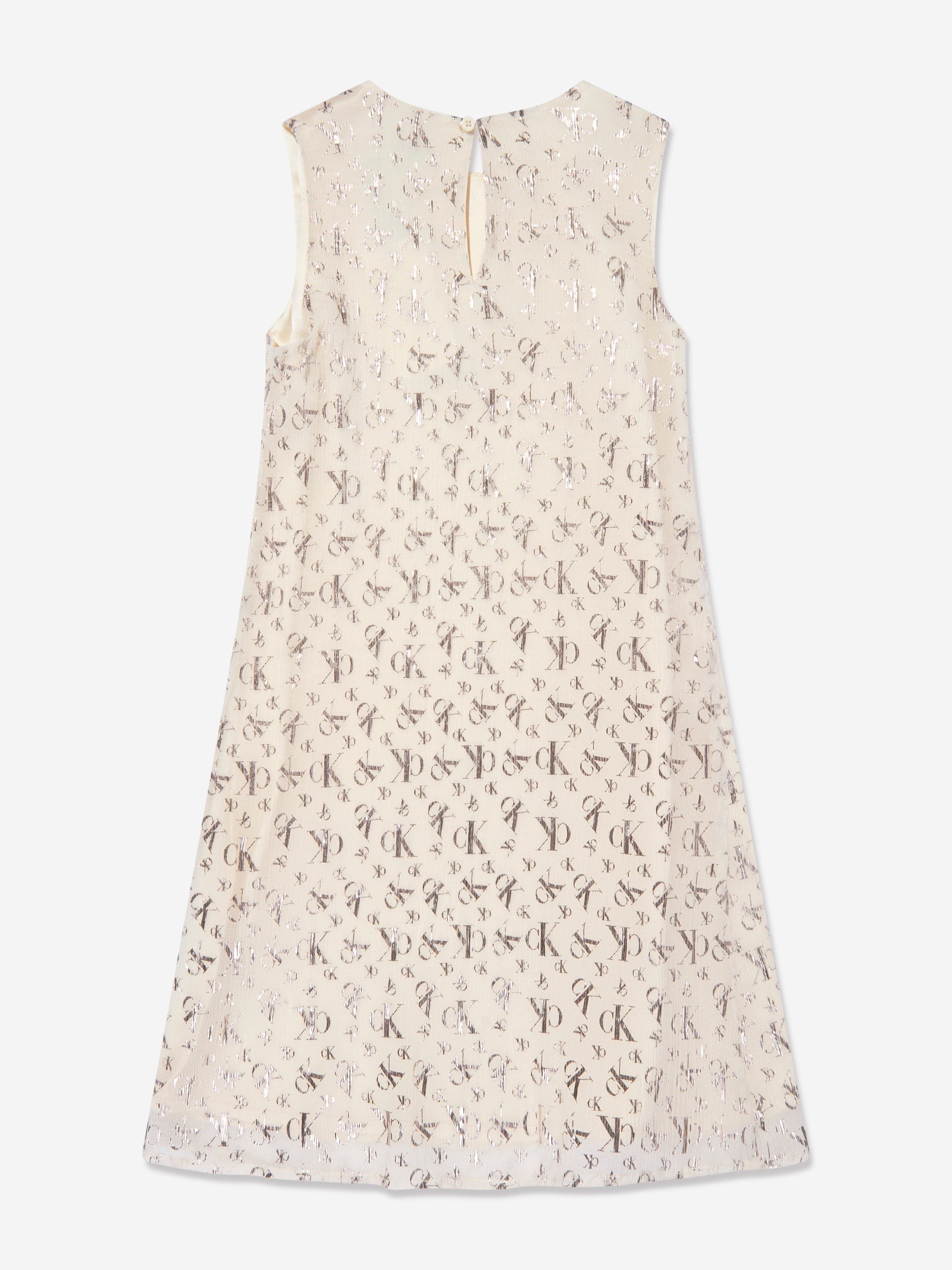 Calvin Klein Girls Metallic AOP Dress in Beige