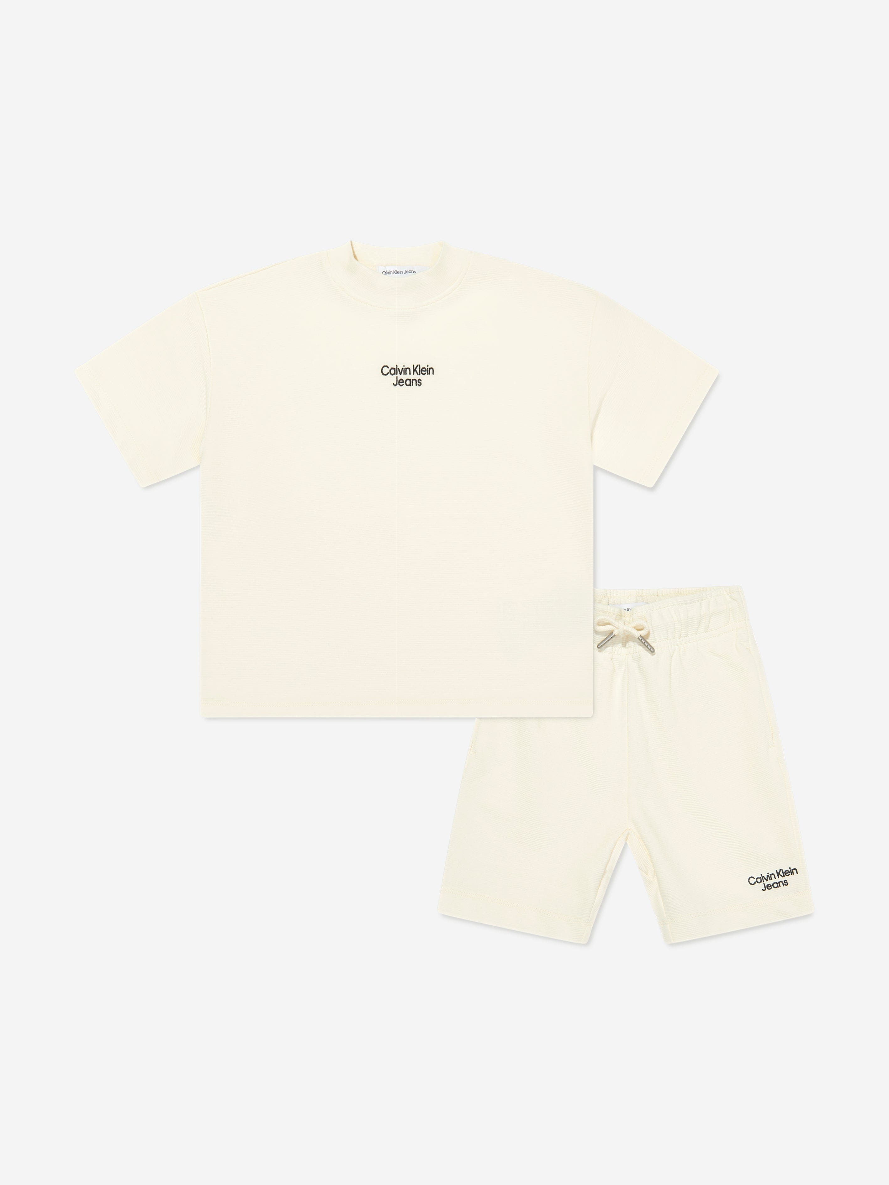Calvin Klein Boys Ottoman Relaxed Shorts Set in Beige