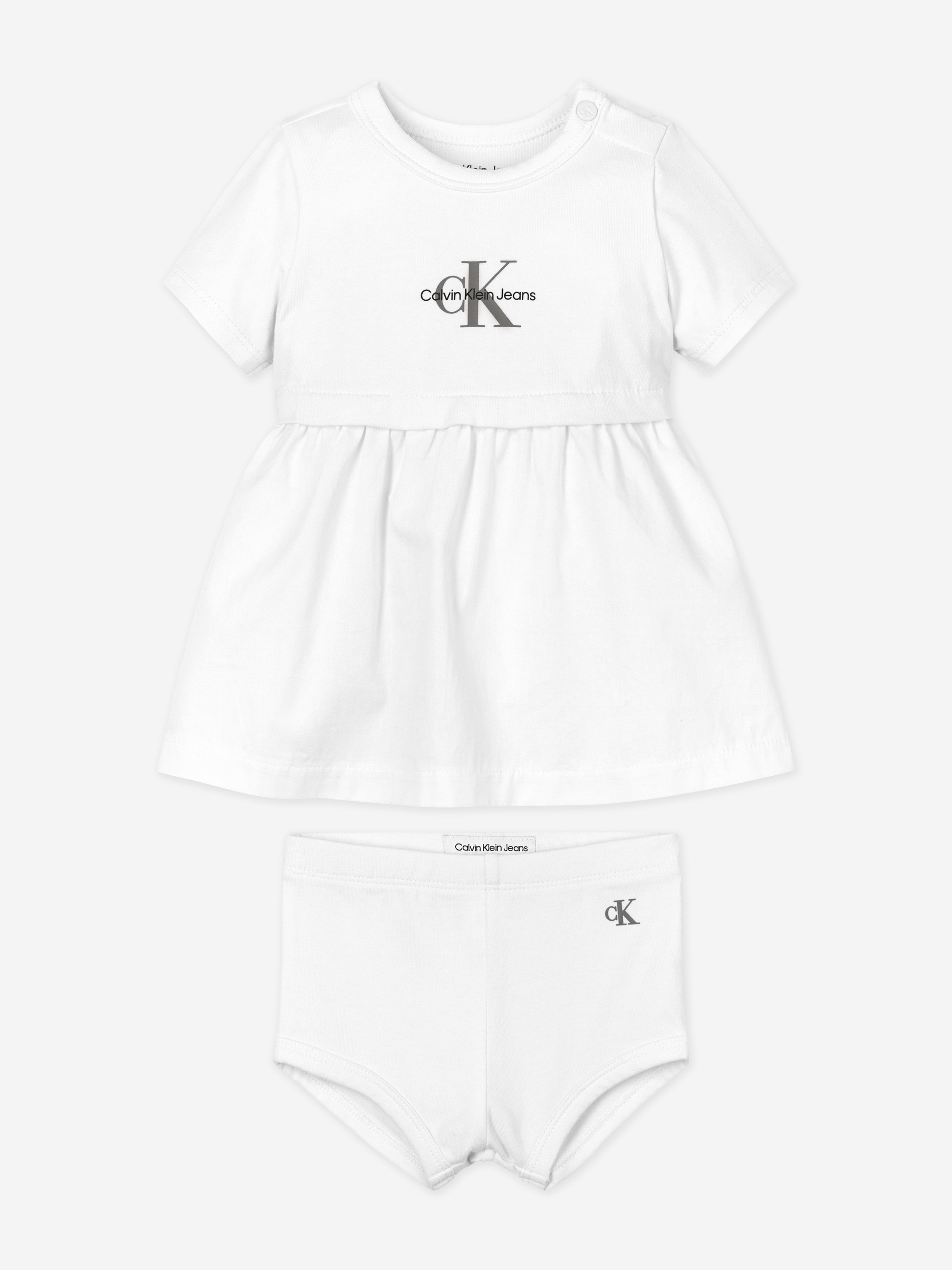 Calvin Klein Baby Girls Monogram Logo Dress Set in White
