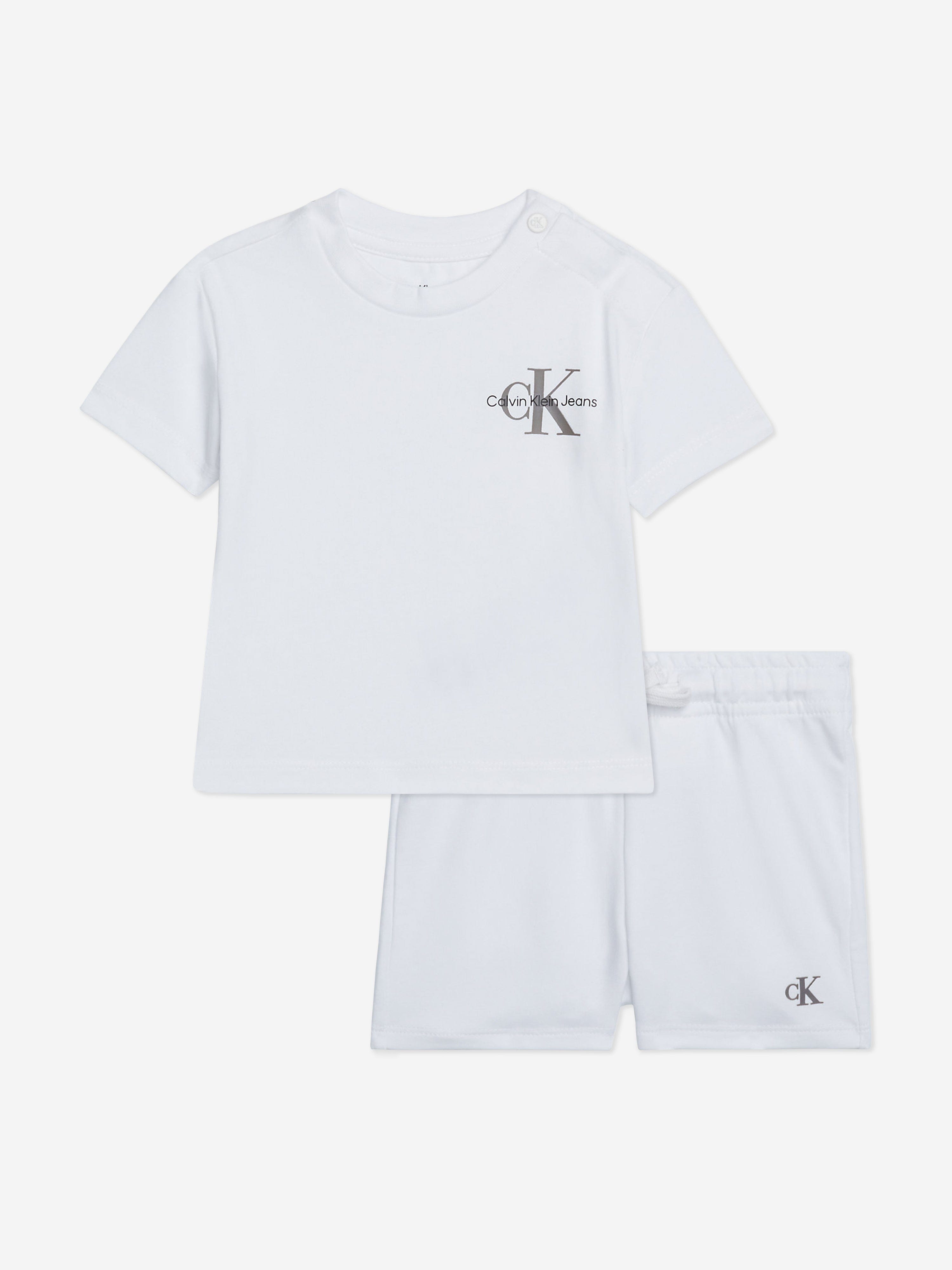 Calvin Klein Baby Monogram Logo Shorts Set in White