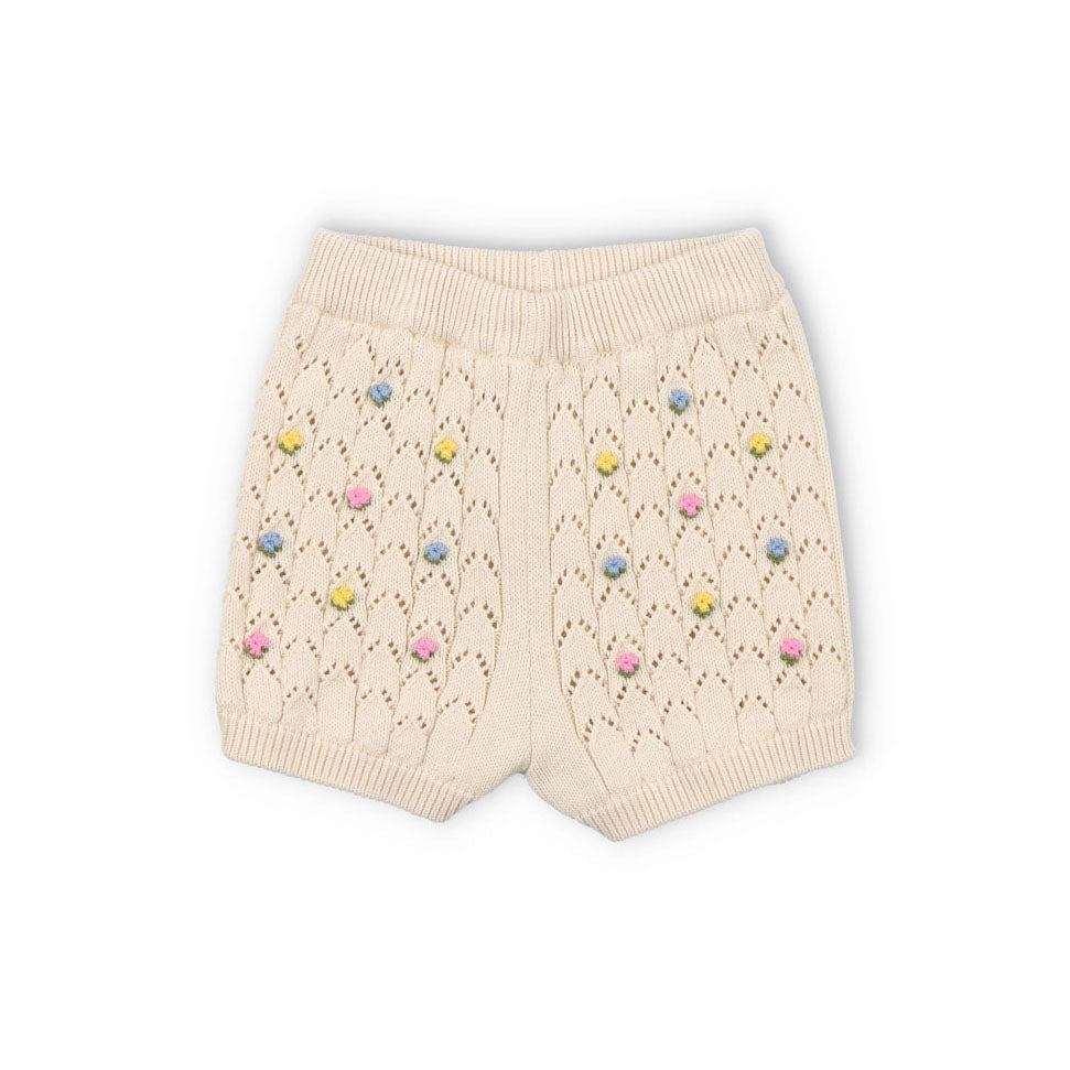 Girls Ivory Cotton Knit Shorts