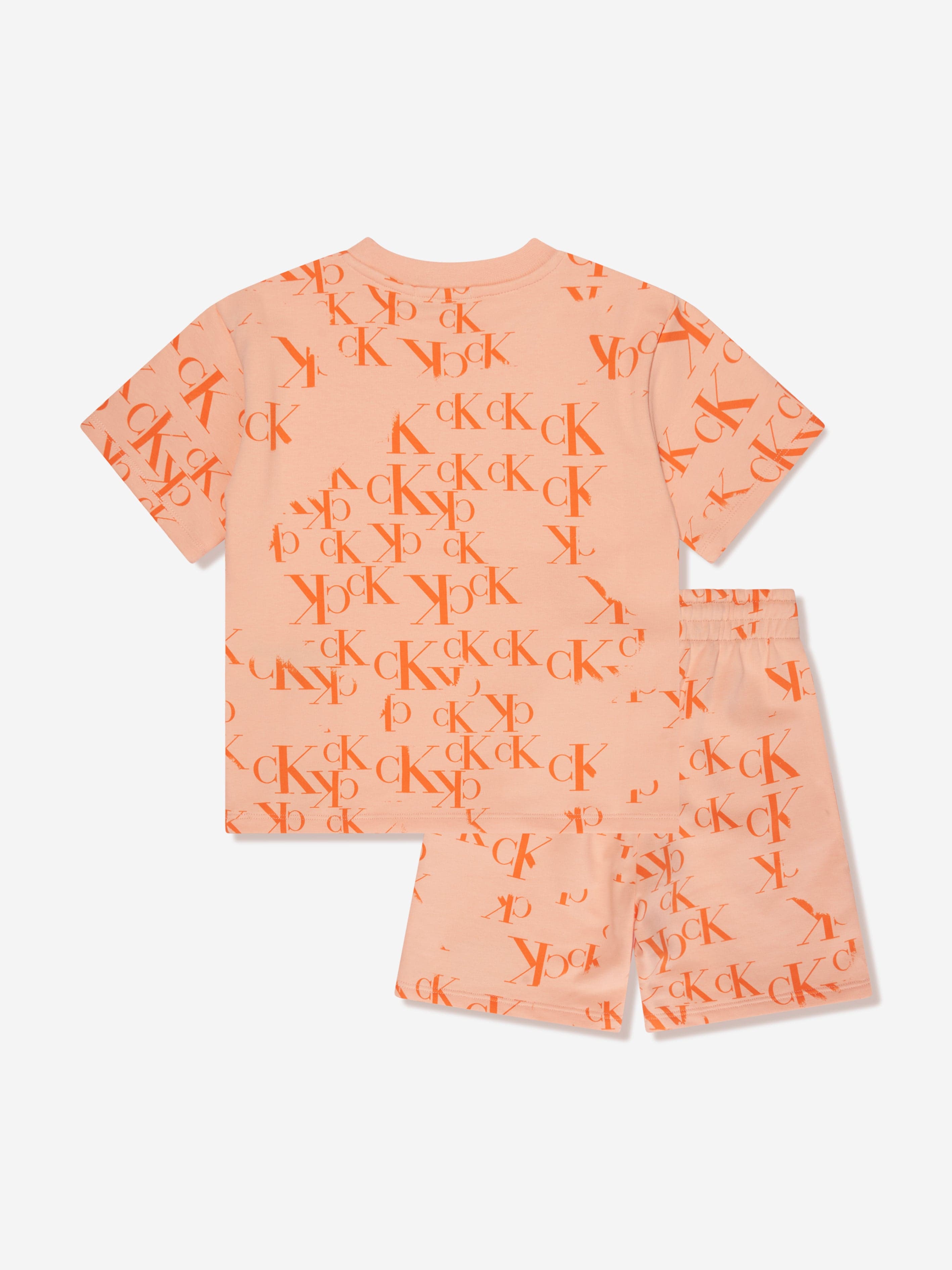 Calvin Klein Kids Monogram Shorts Set in Peach
