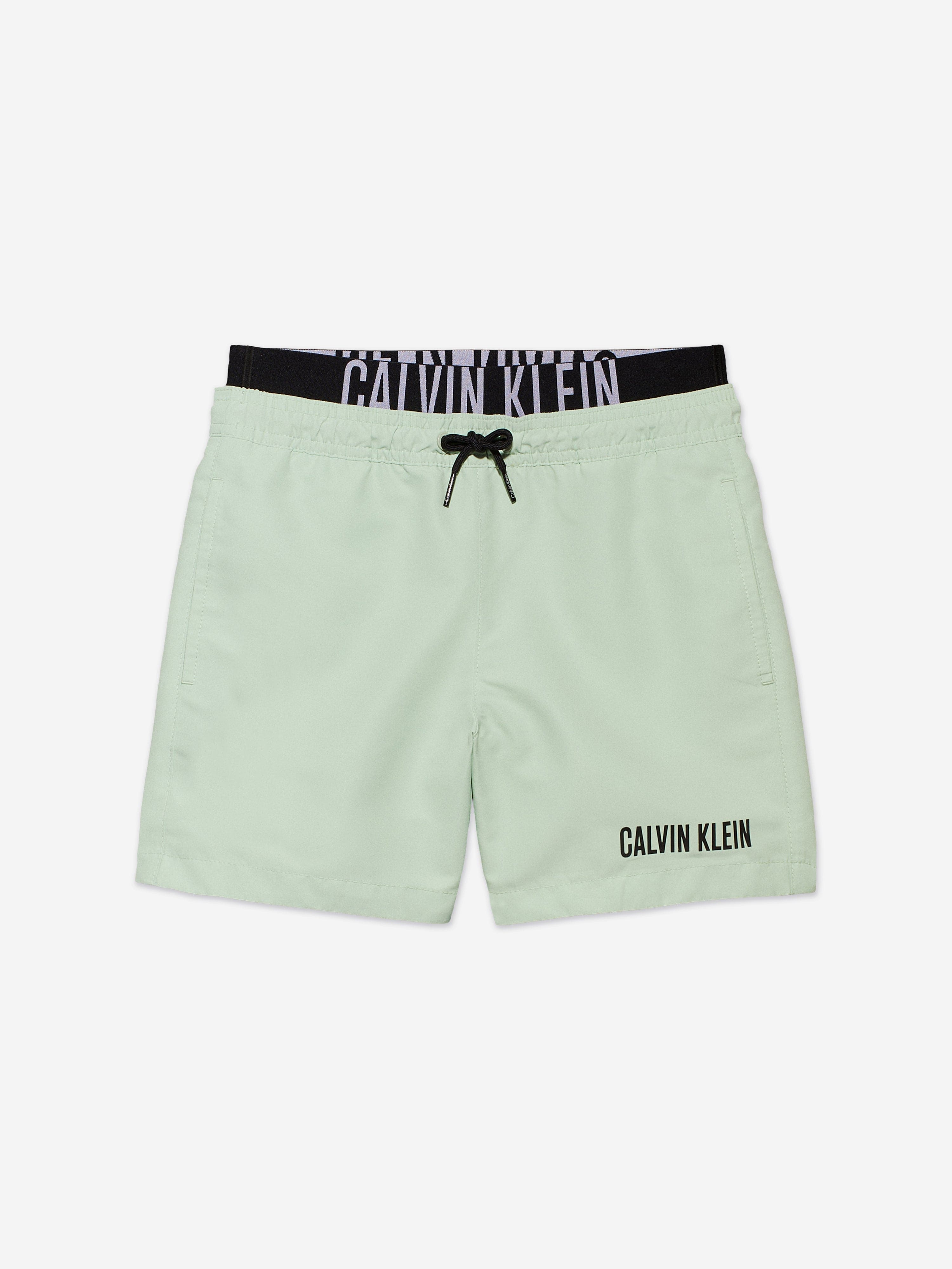 Calvin Klein Boys Medium Double Waistband Swim Shorts in Green