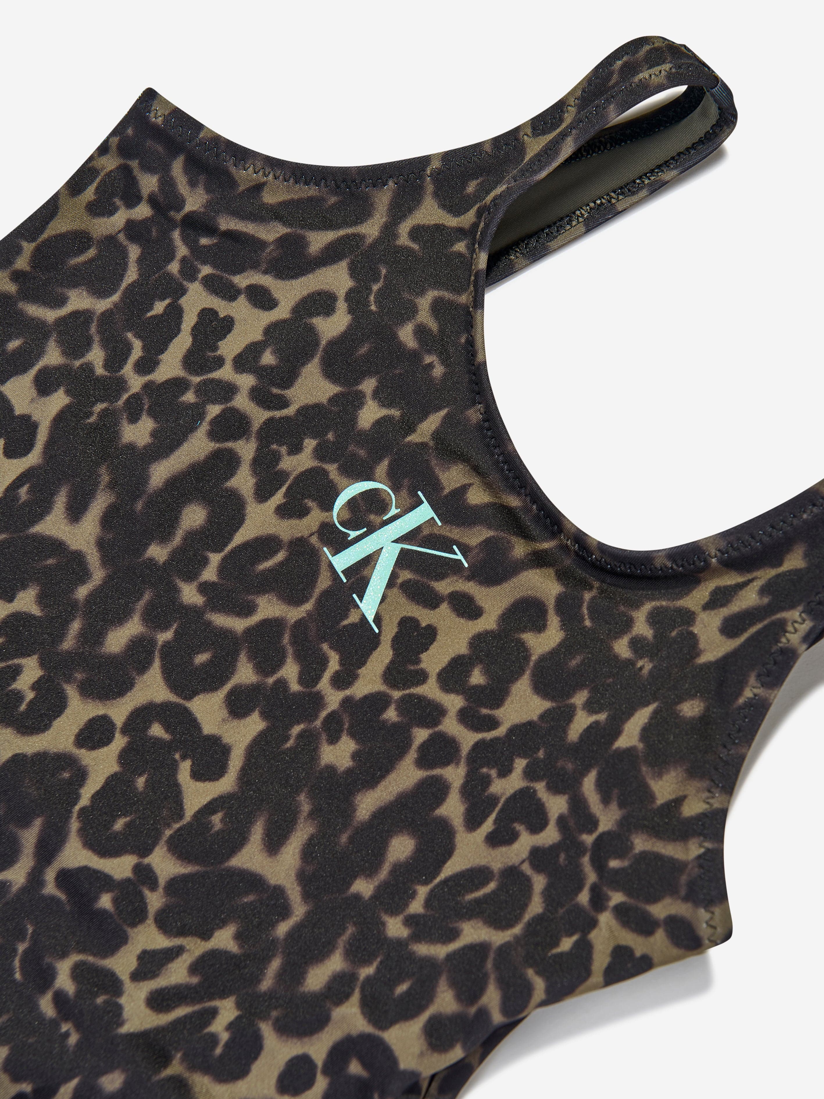 Calvin Klein Girls Logo Print Swimsuit in Multicolour