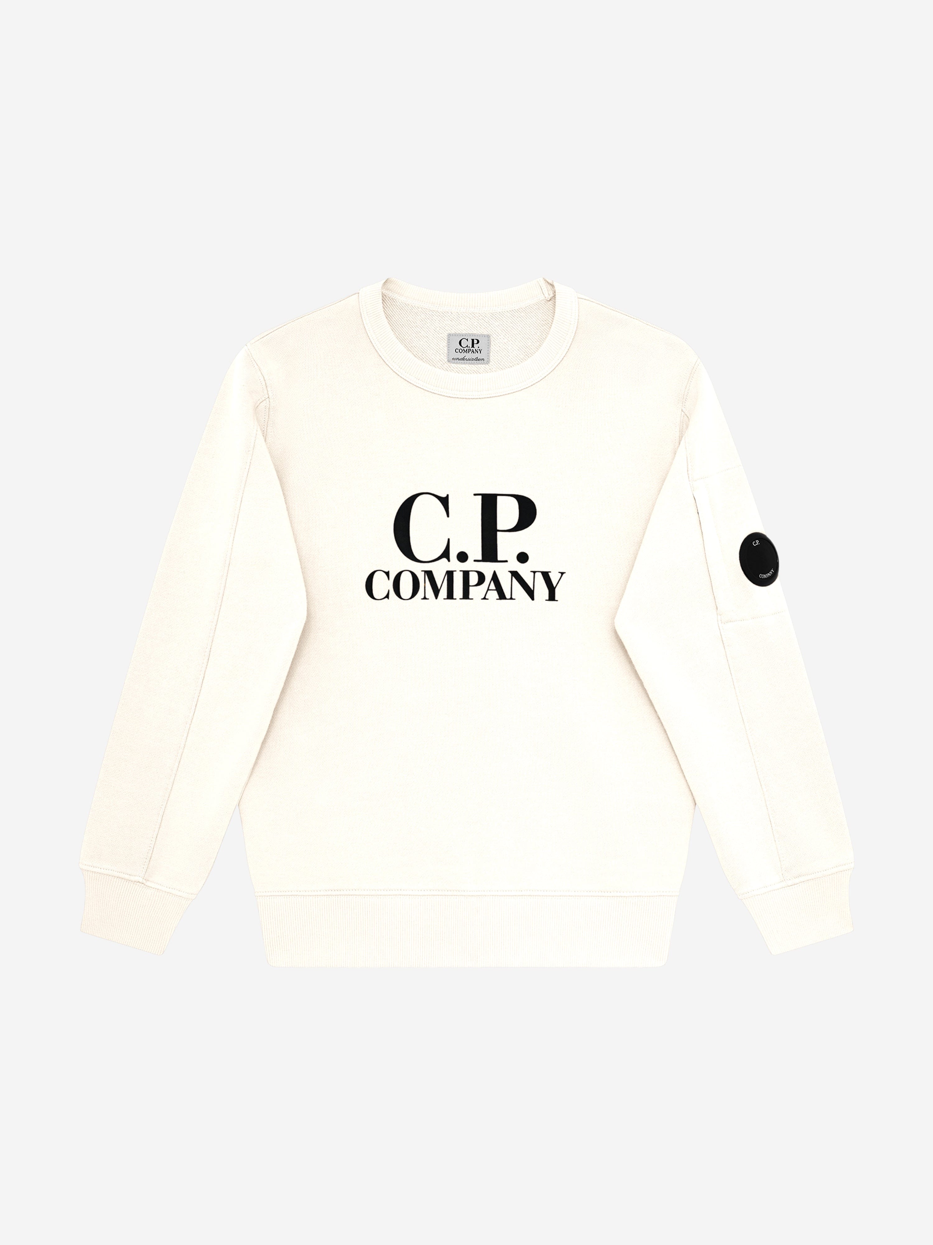 スウェット・トレーナー C.P. COMPANY Logo badge sweatshirt White C.P. Company Boys Logo Sweatshirt in Ivory