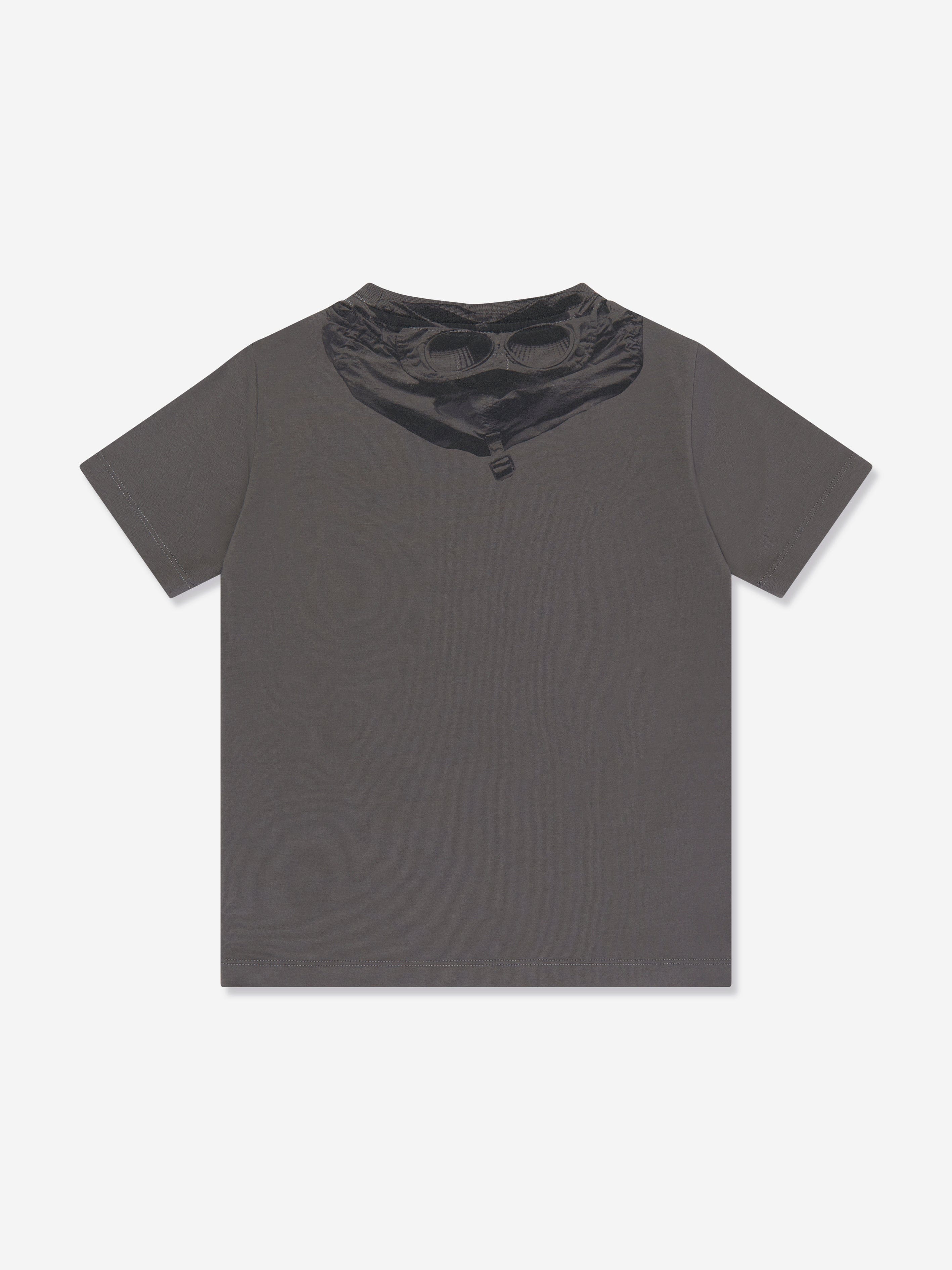Boys Goggle Hood Print Logo T-Shirt in Grey