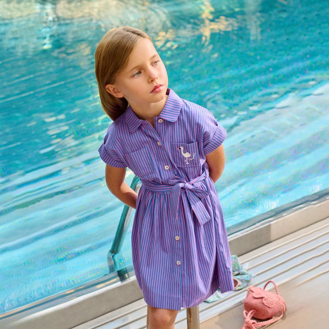 Girls Purple Stripes Cotton Dress