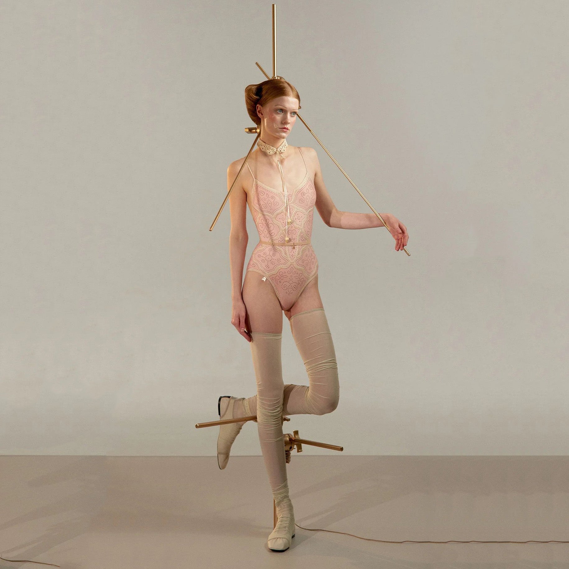 Women Light Pink"PUNCHED LEATHER"Ballet Onesies(251LE05VL/baby blush)