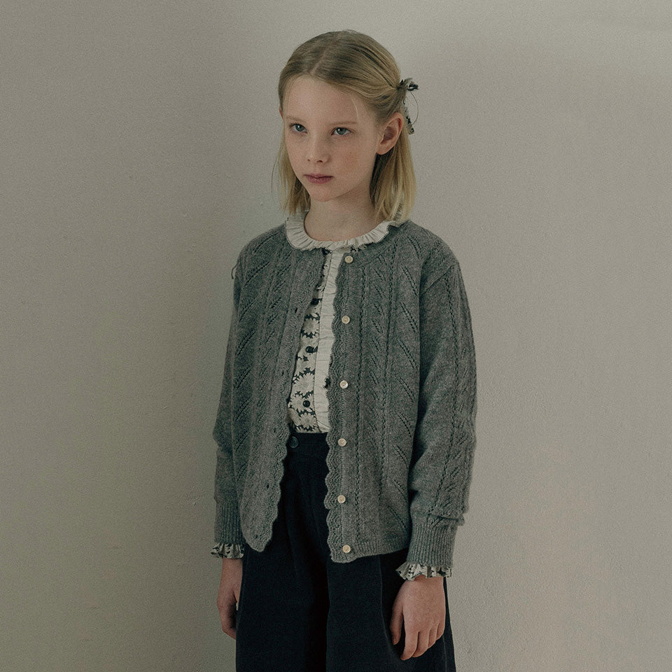 Girls Grey Knit Wool Cardigan