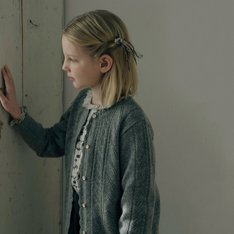 Girls Grey Knit Wool Cardigan