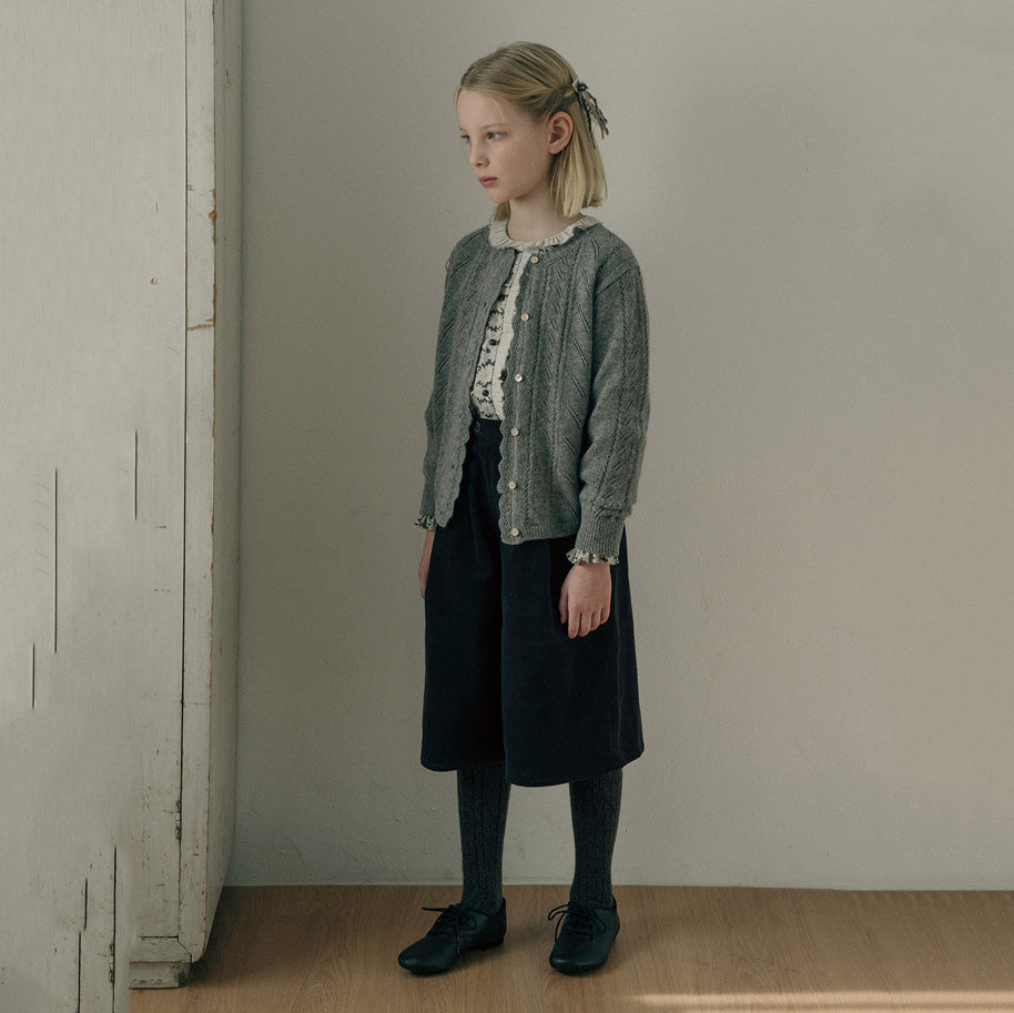Girls Grey Knit Wool Cardigan