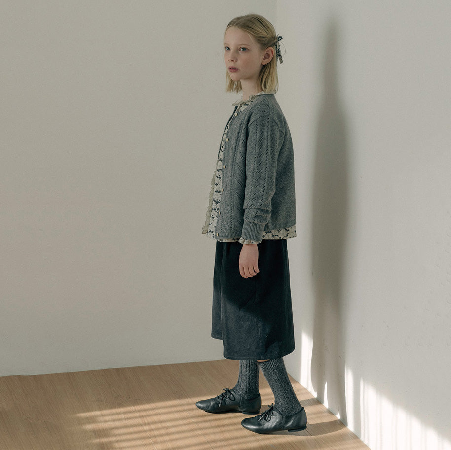 Girls Grey Knit Wool Cardigan