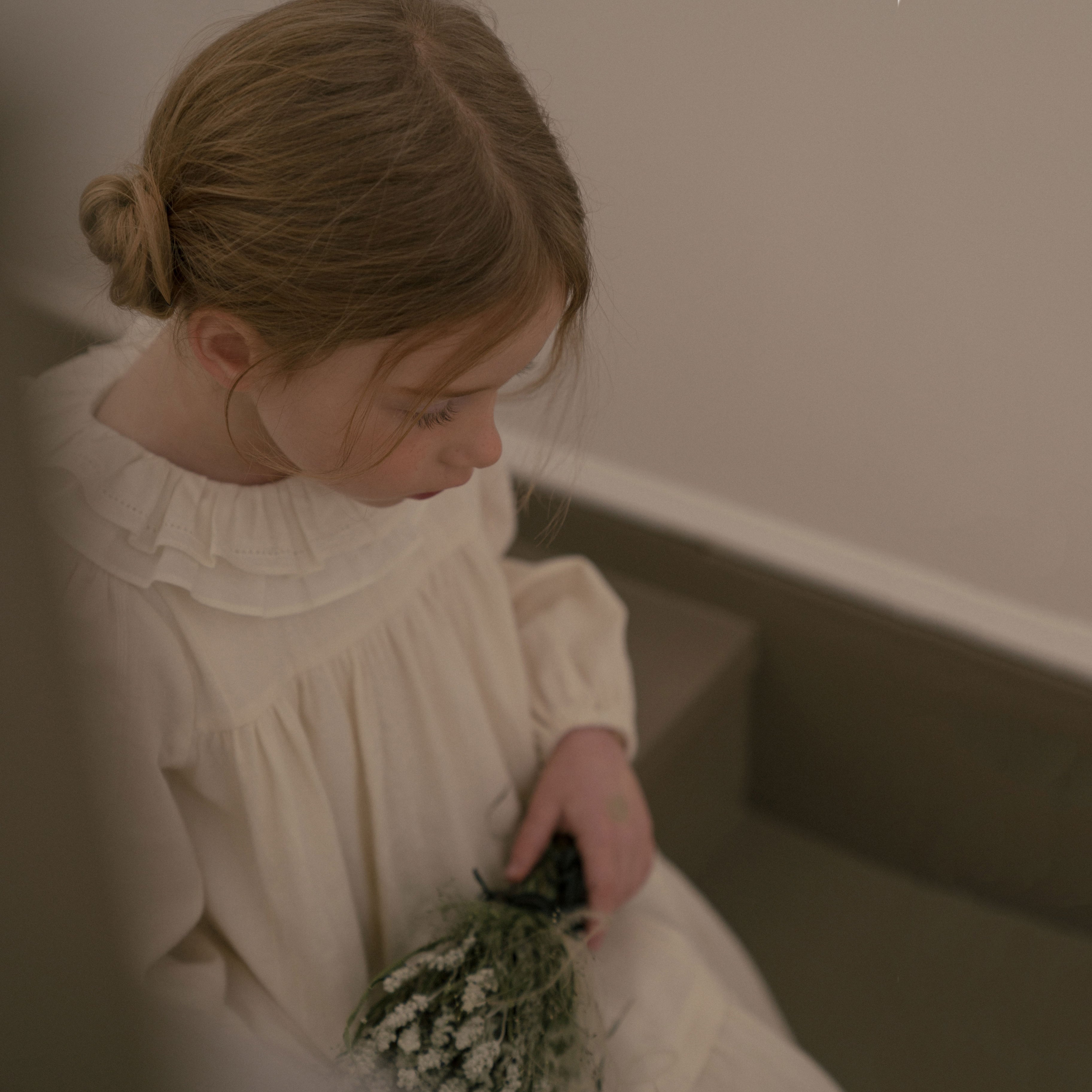 Girls White Ruffled Cotton Dress