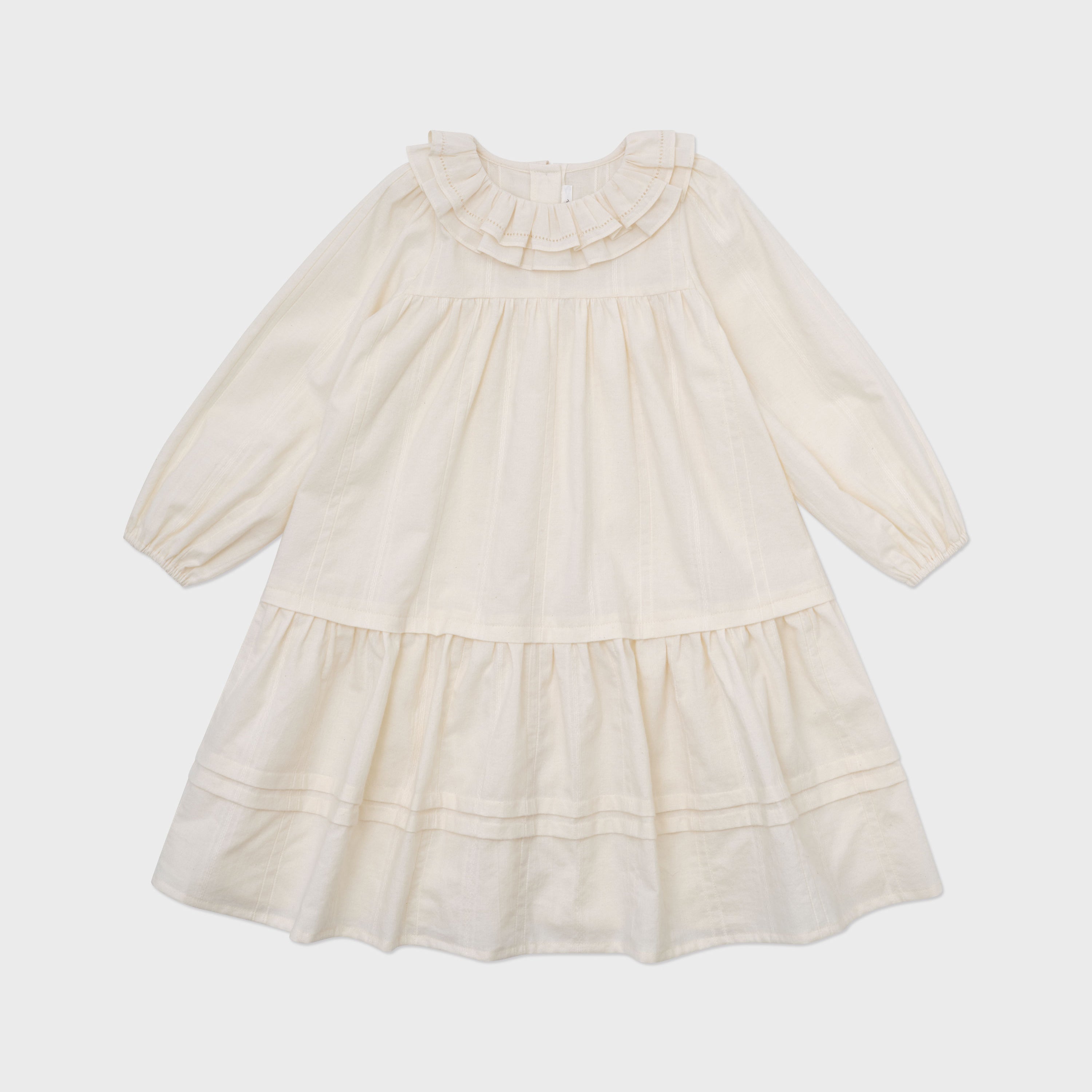 Girls White Ruffled Cotton Dress