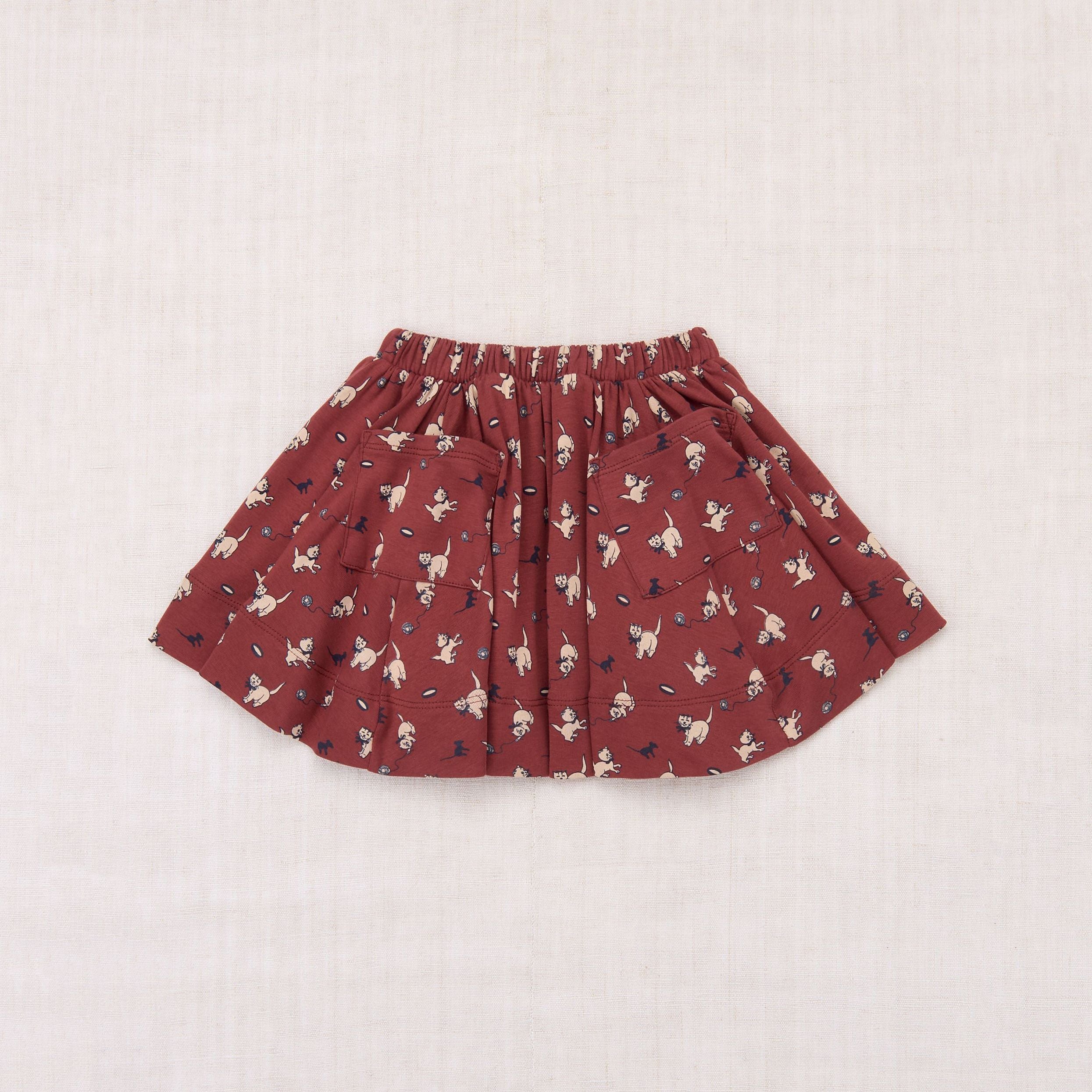 Girls Brick Red Printed Cotton Skirt