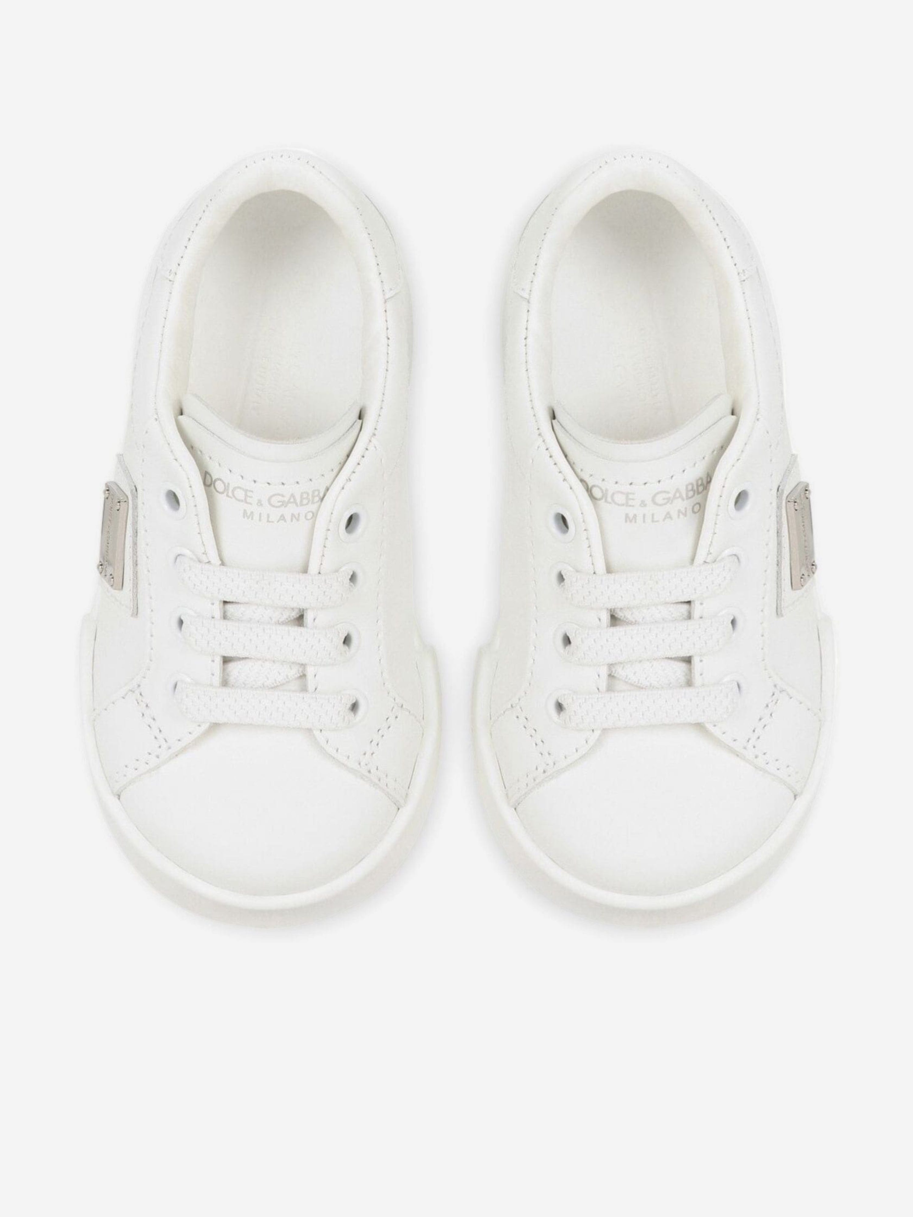 Dolce & Gabbana Boys Leather Portofino Trainers in White