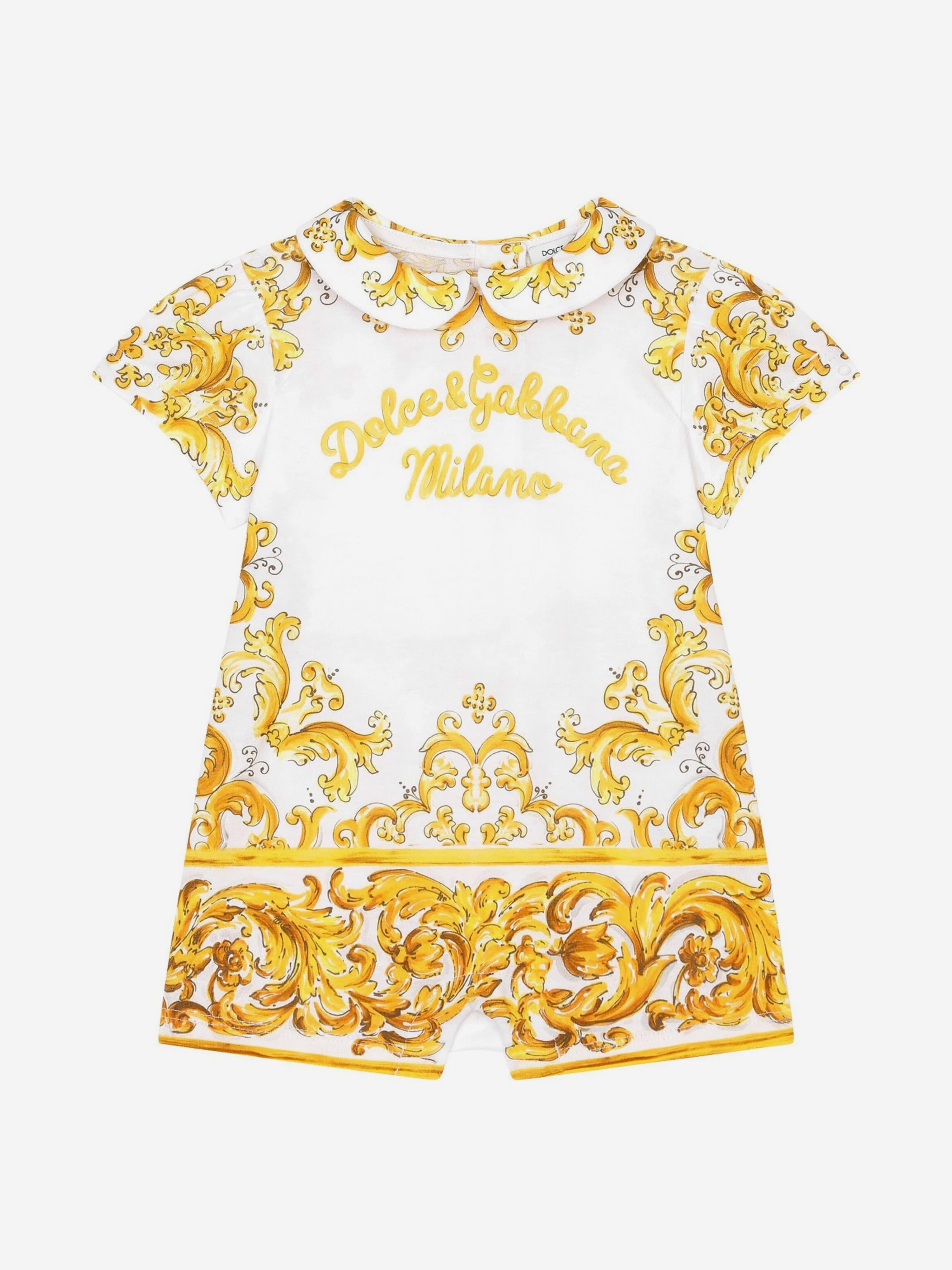 Dolce & Gabbana Baby Girls Maiolica Romper in Yellow