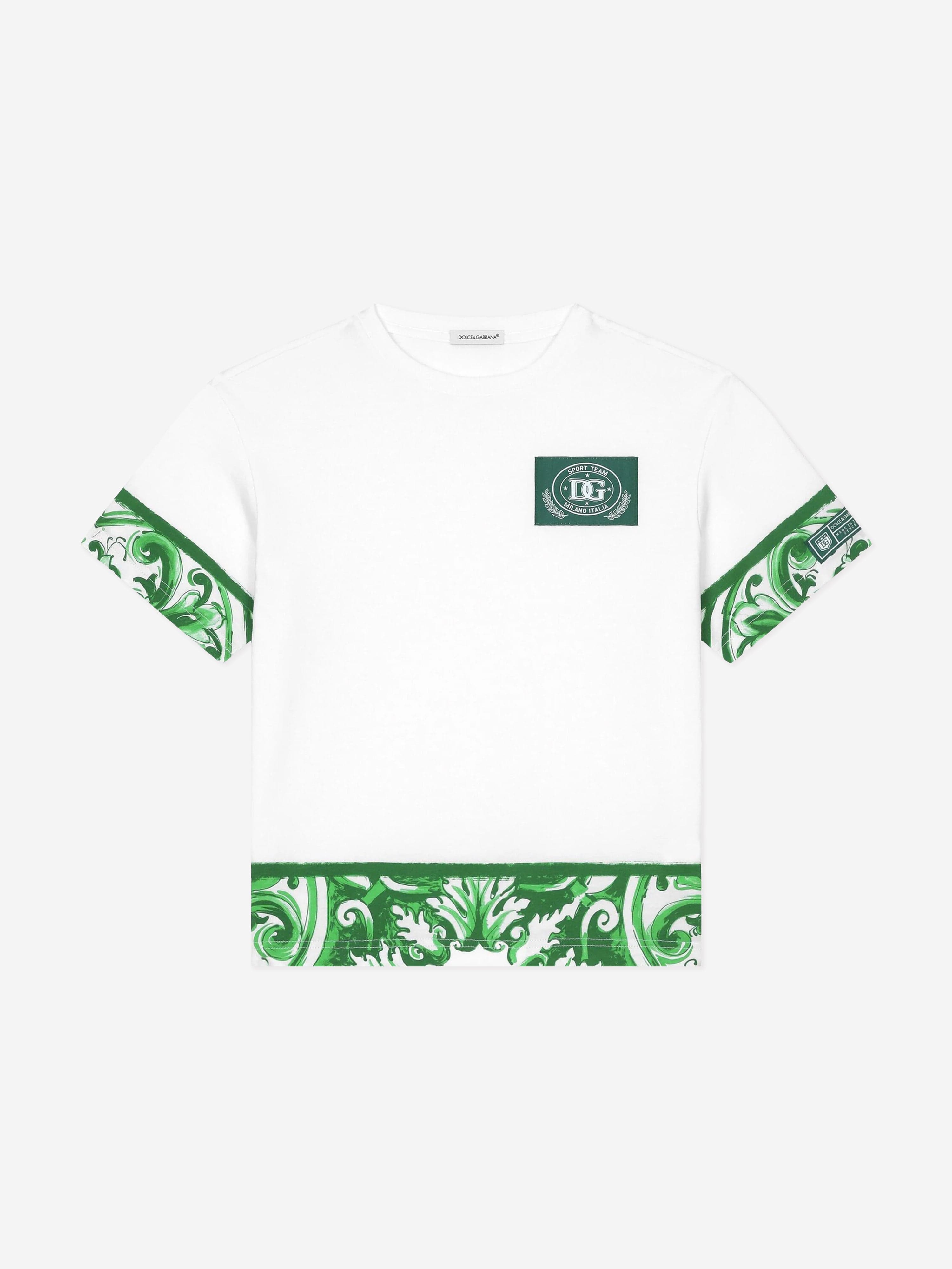 Dolce & Gabbana Boys Maiolica Print T-Shirt in White