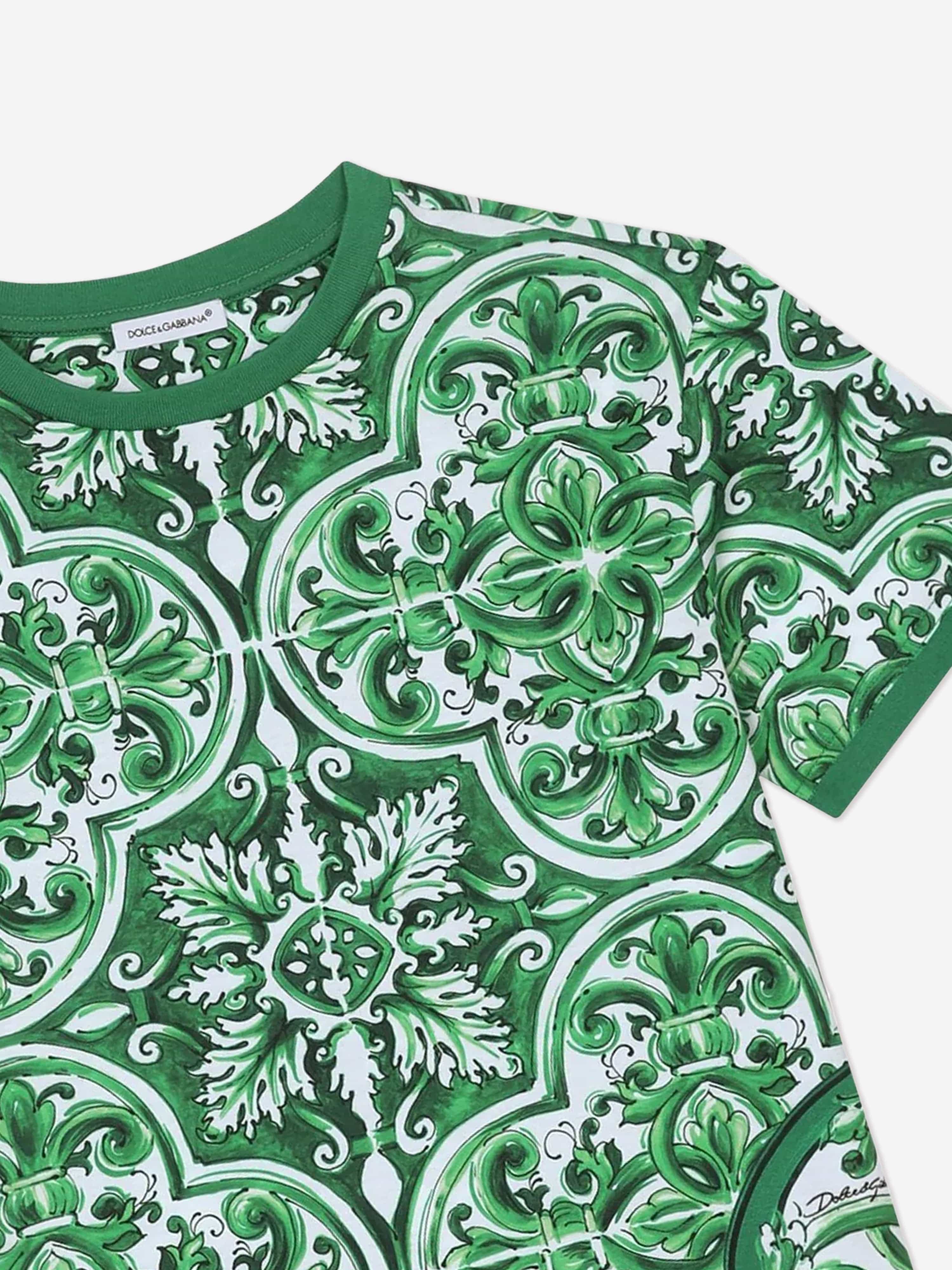 Dolce & Gabbana Boys Maiolica Print T-Shirt in Green
