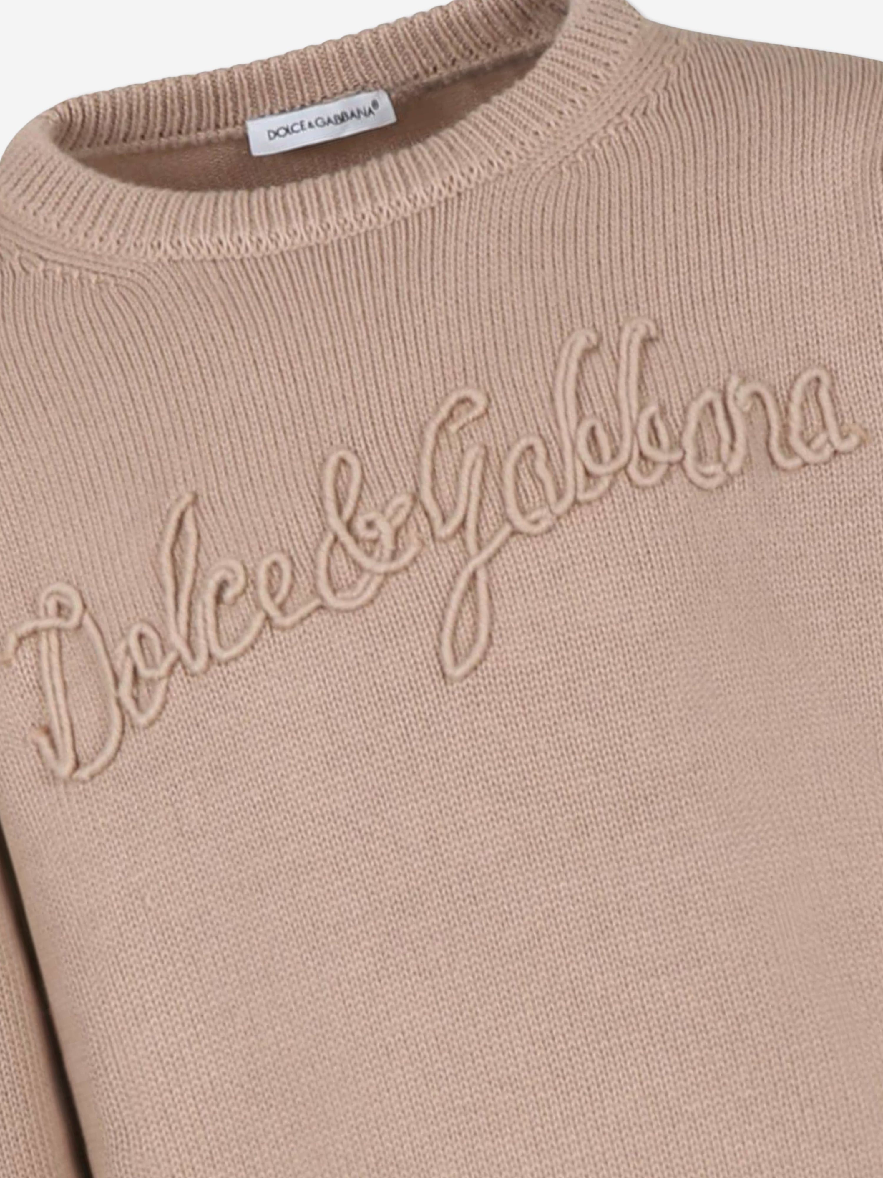 Dolce & Gabbana Boys Embroidered Logo Sweatshirt in Beige