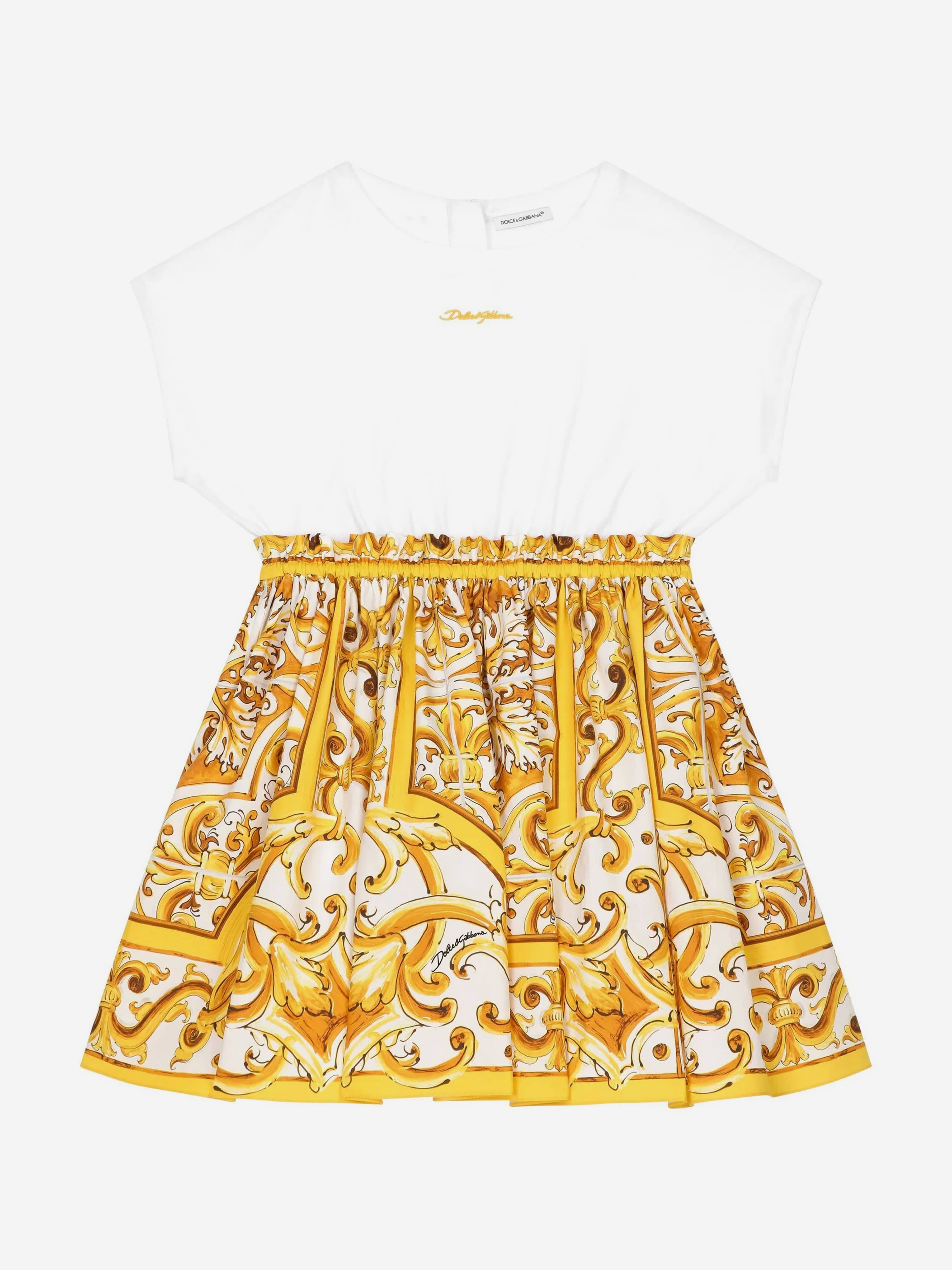 Dolce & Gabbana Girls Cotton Maiolica Dress in Multicolour