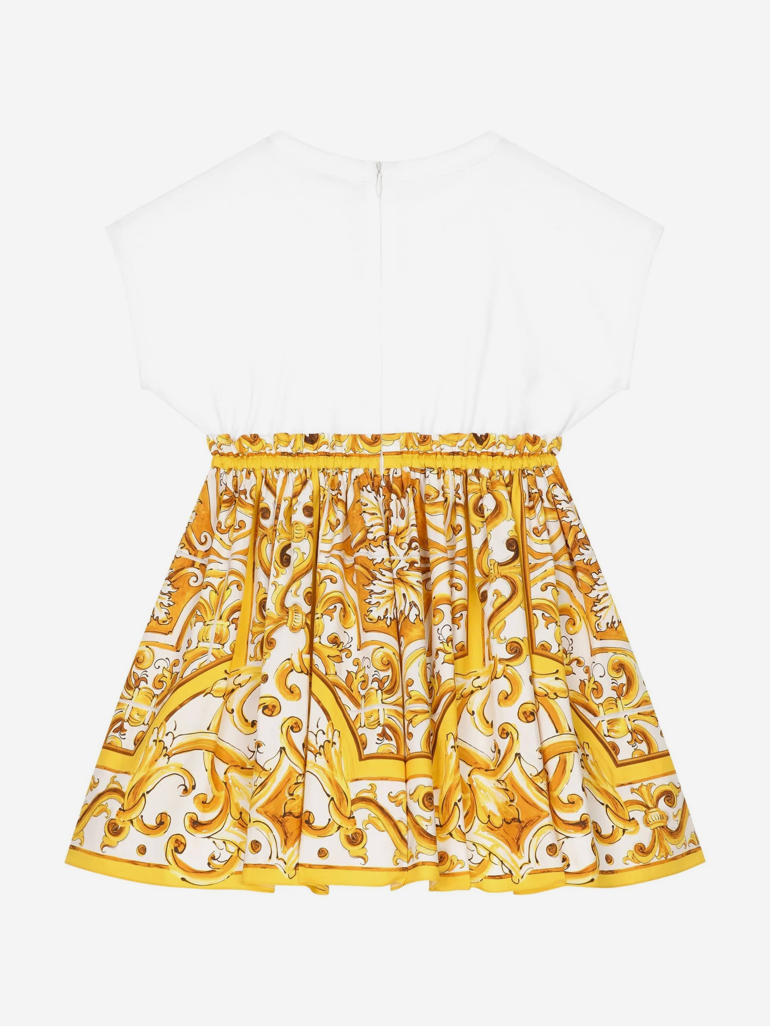 Dolce & Gabbana Girls Cotton Maiolica Dress in Multicolour