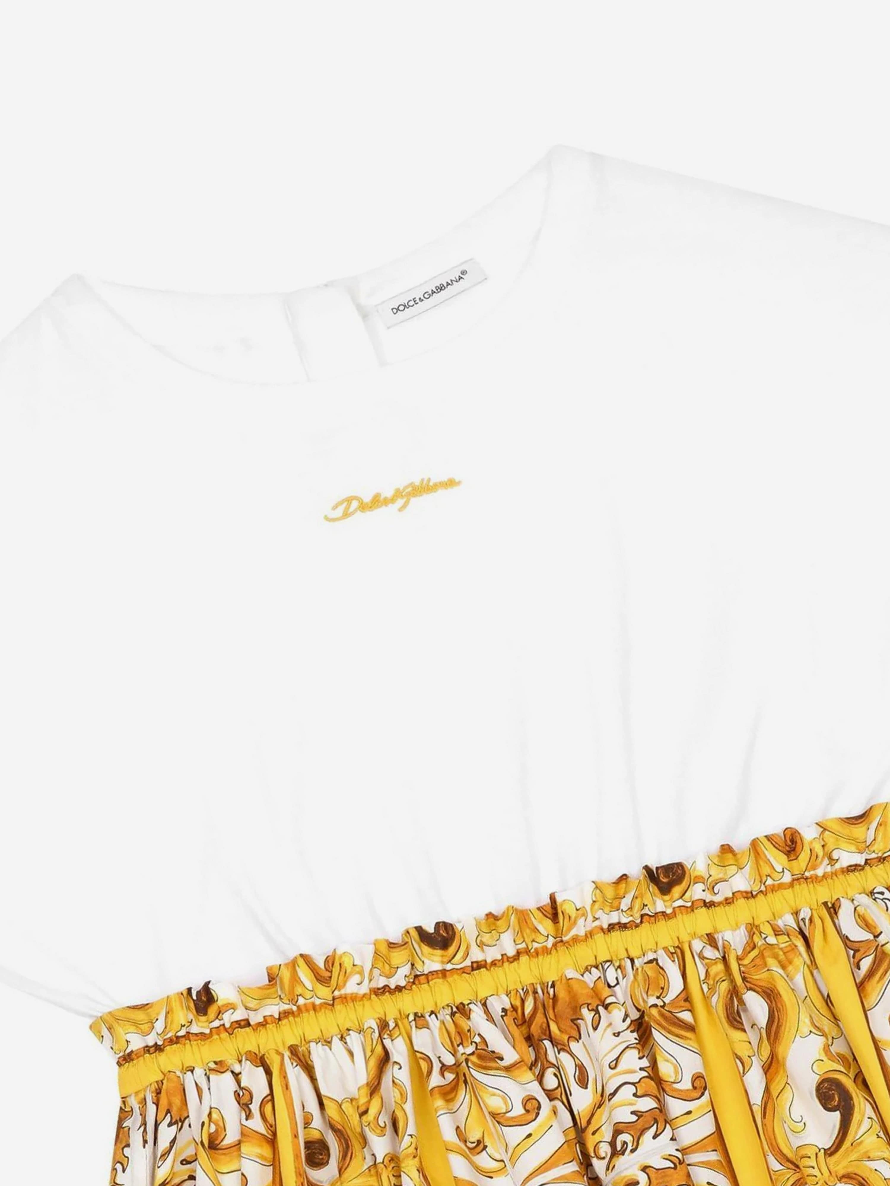 Dolce & Gabbana Girls Cotton Maiolica Dress in Multicolour