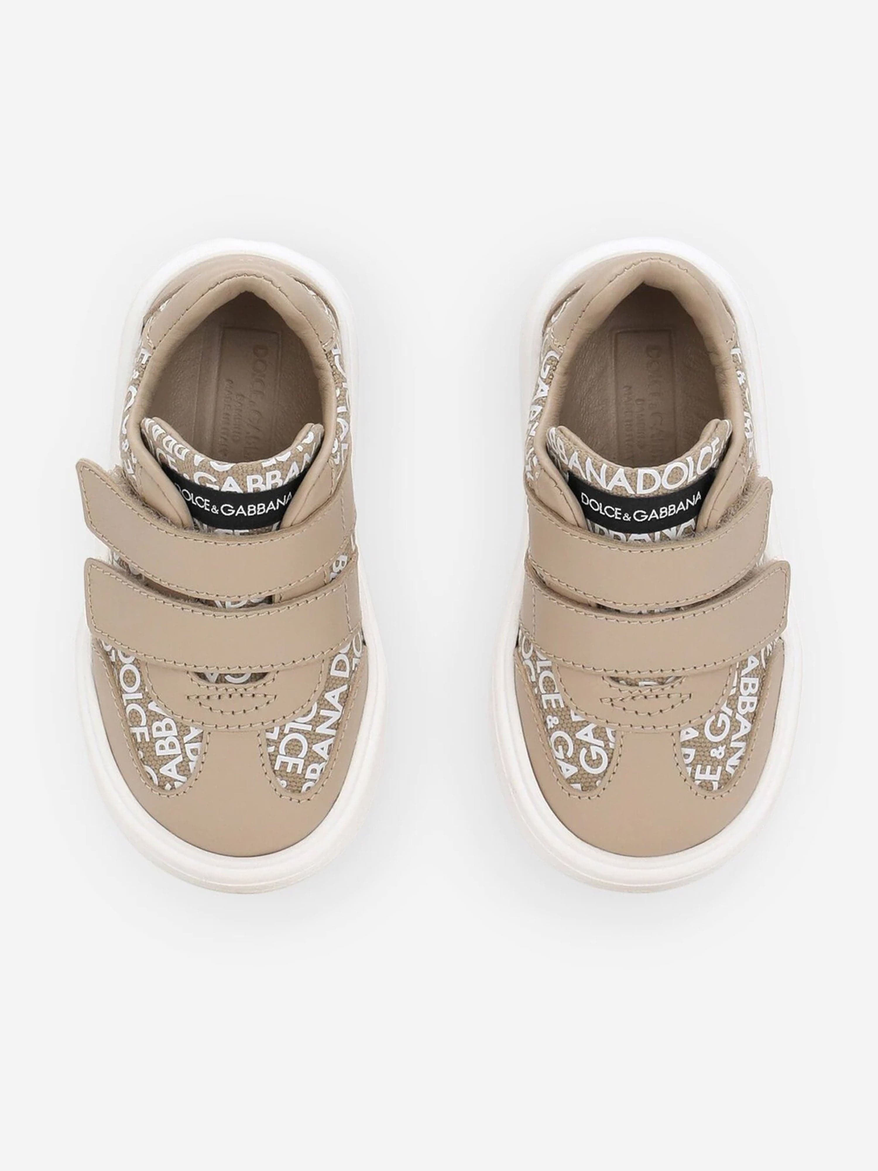 Dolce & Gabbana Kids Canvas And Leather Trainers in Gold