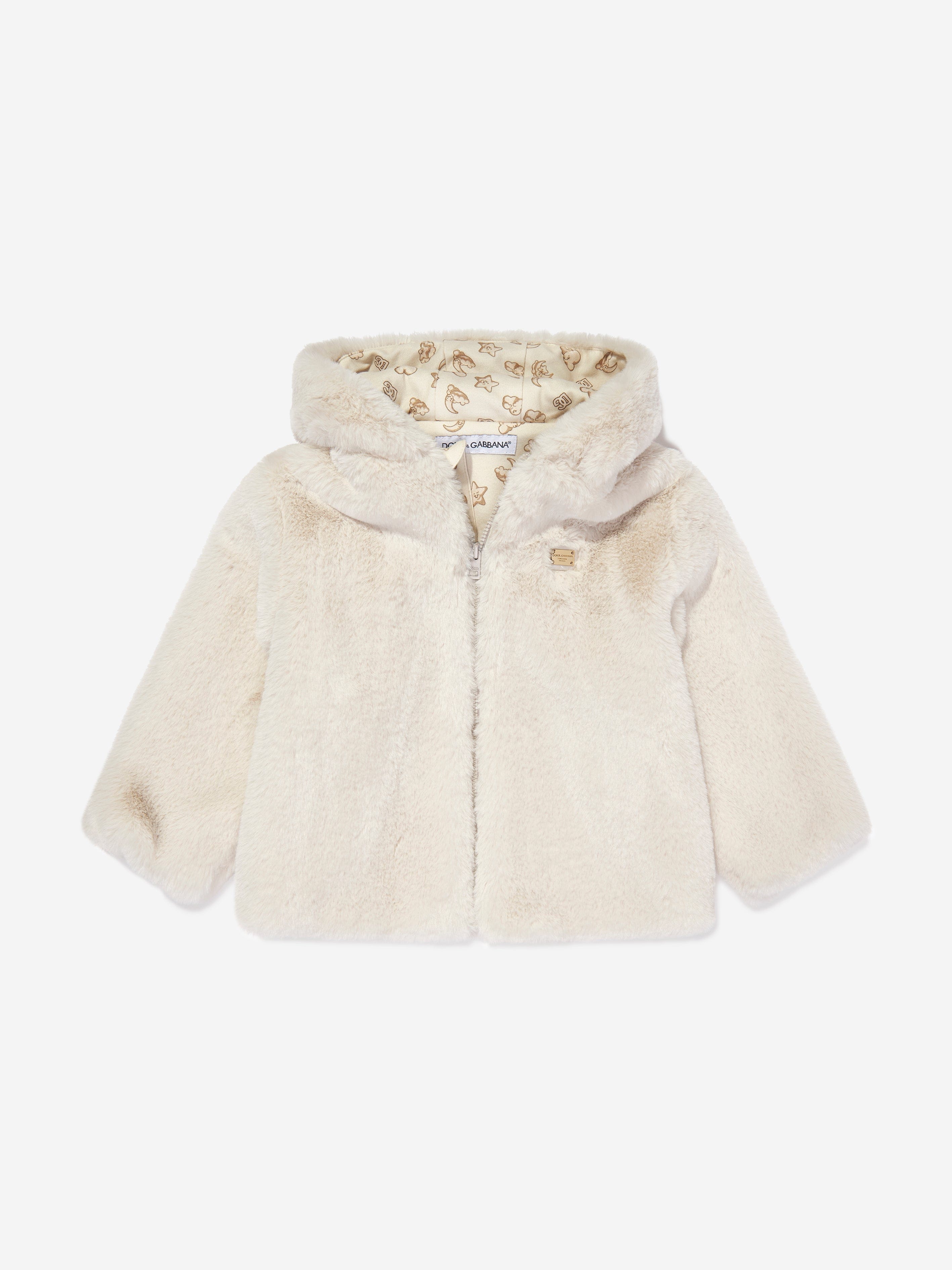 Dolce & Gabbana Baby Faux Fur Bear Jacket in Ivory