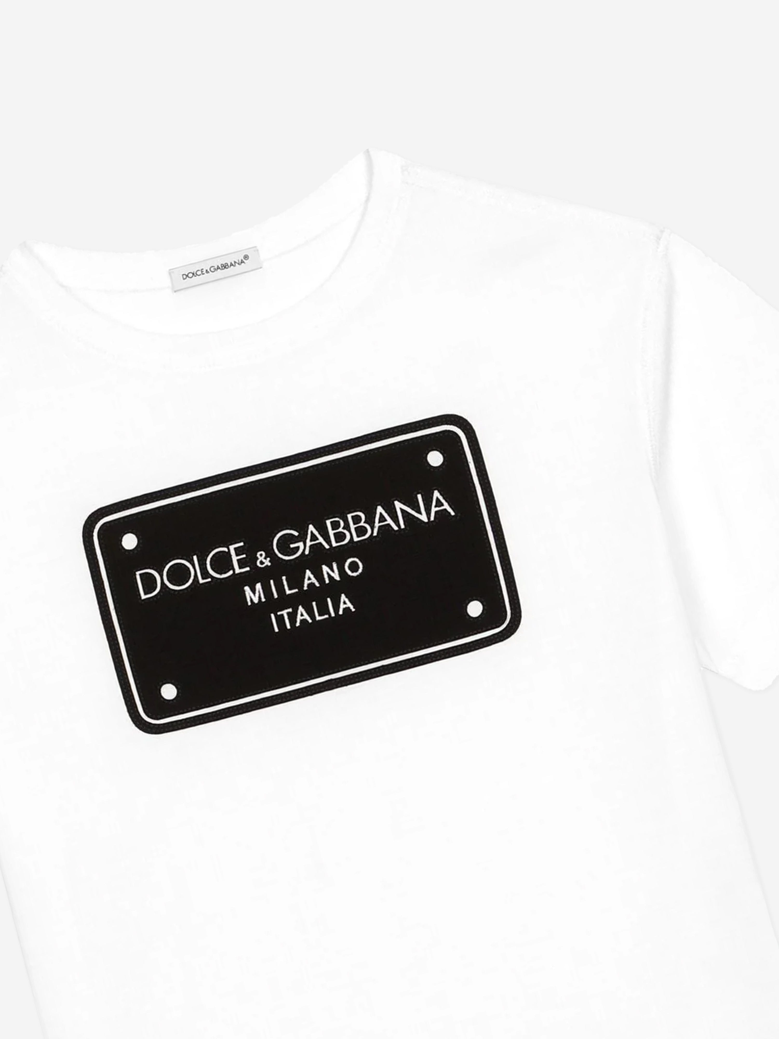 Dolce & Gabbana Boys Logo Tag Print T-Shirt in White