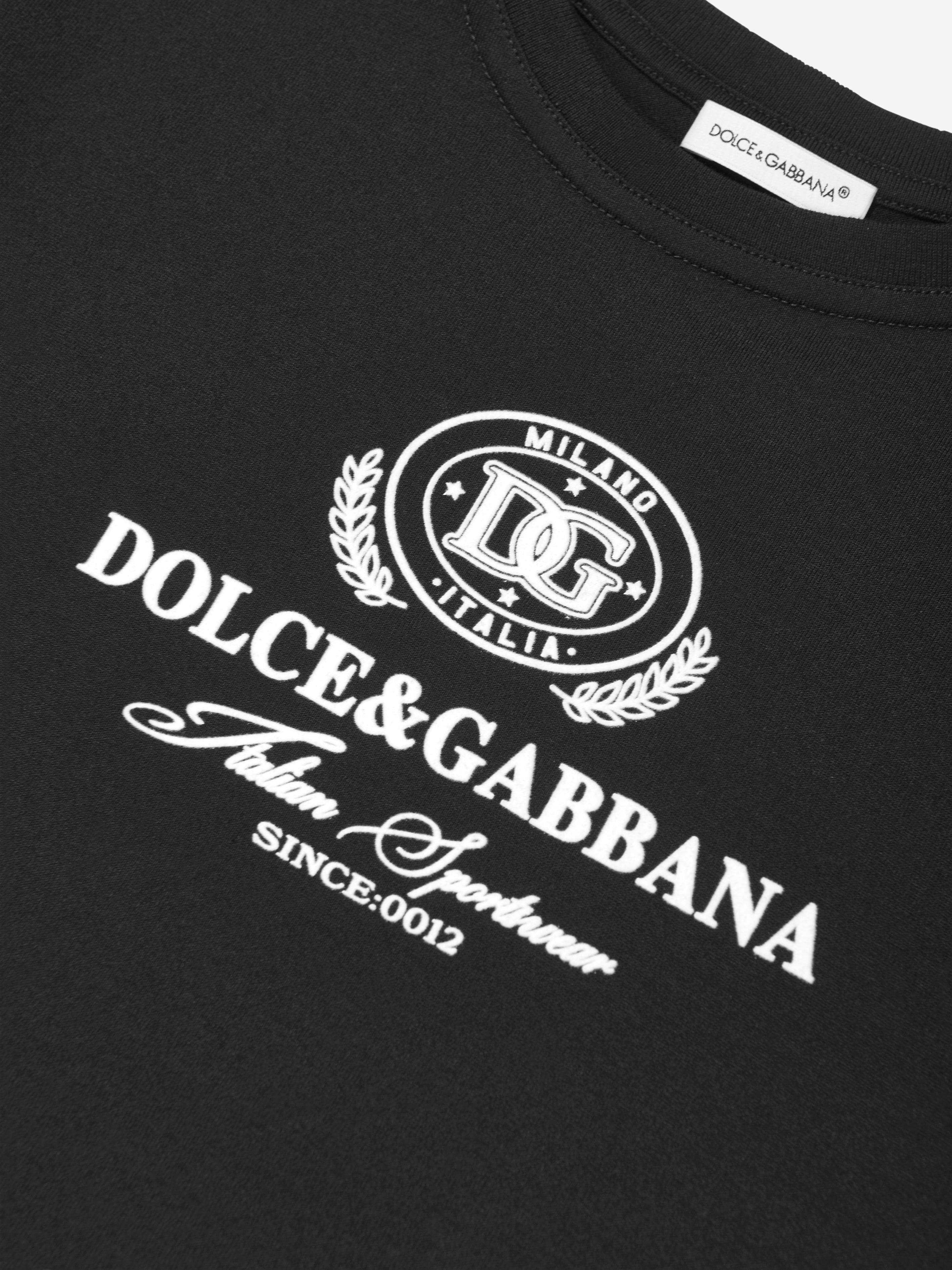 Dolce & Gabbana Boys Flocked Logo T-Shirt in Black